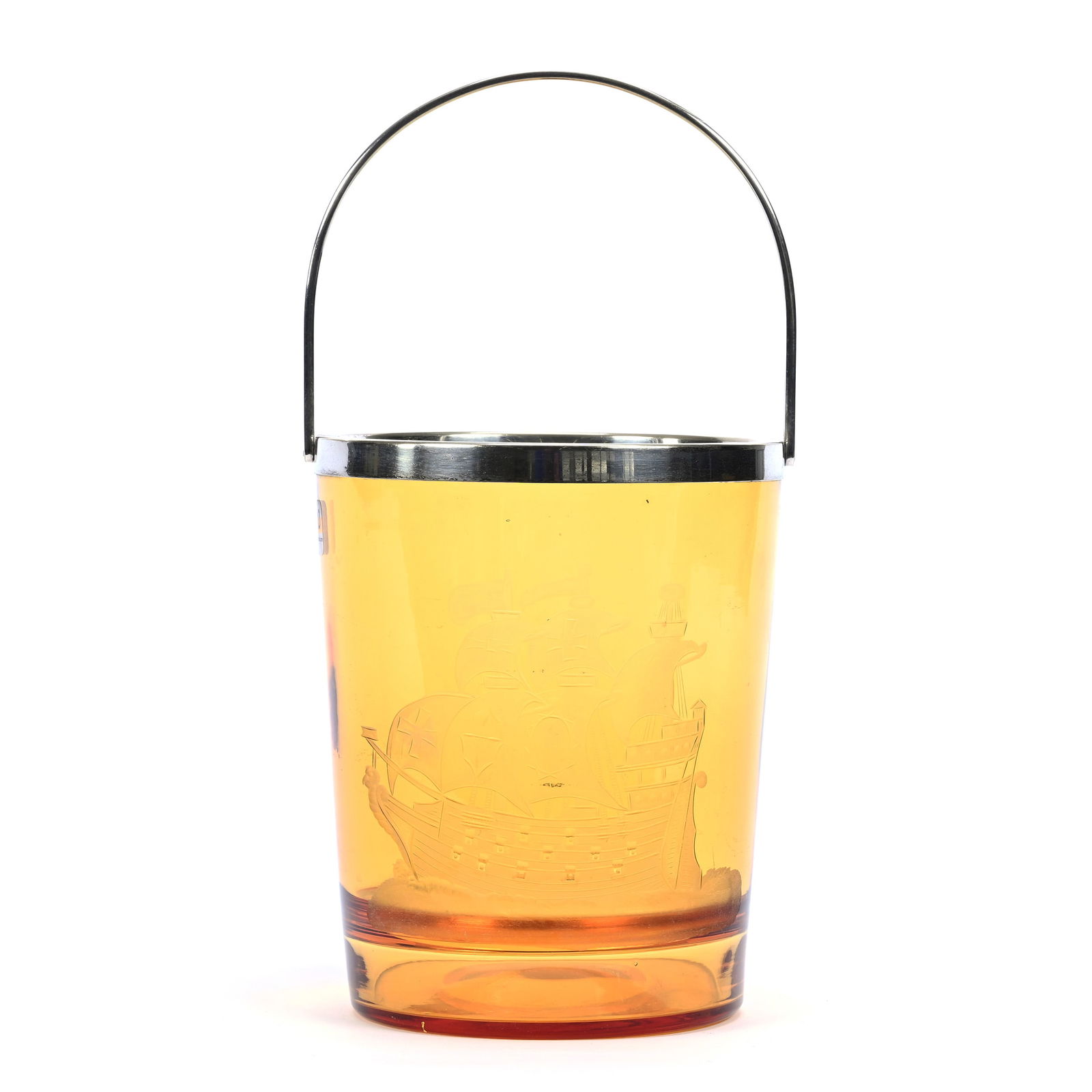 Ice Bucket, ABCG, Solid Amber By Pairpoint, Engraved Galleon Masted Warship (1 of 3)