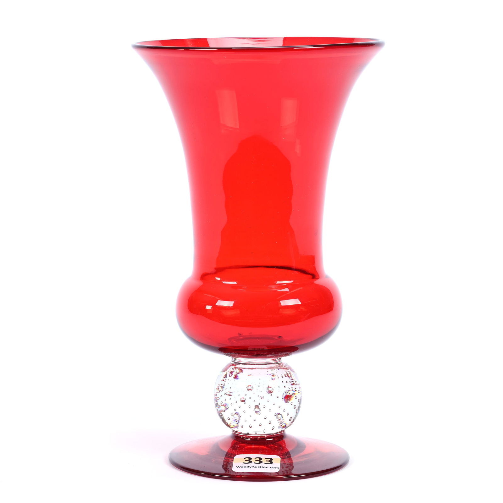 Pedestal Chalice Vase, ABCG, Solid Ruby Body & Foot, Control Bubble Stem, By Pairpoint (1 of 2)