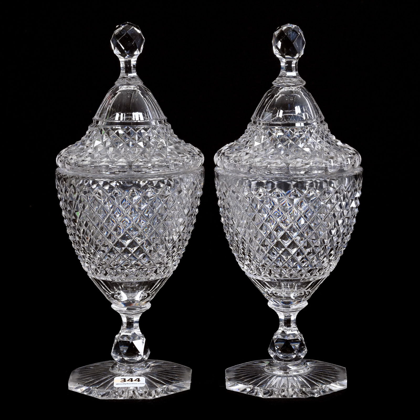 Pair Pedestal Covered Jars, ABCG, Raised Diamond Pattern By Pairpoint (1 of 3)