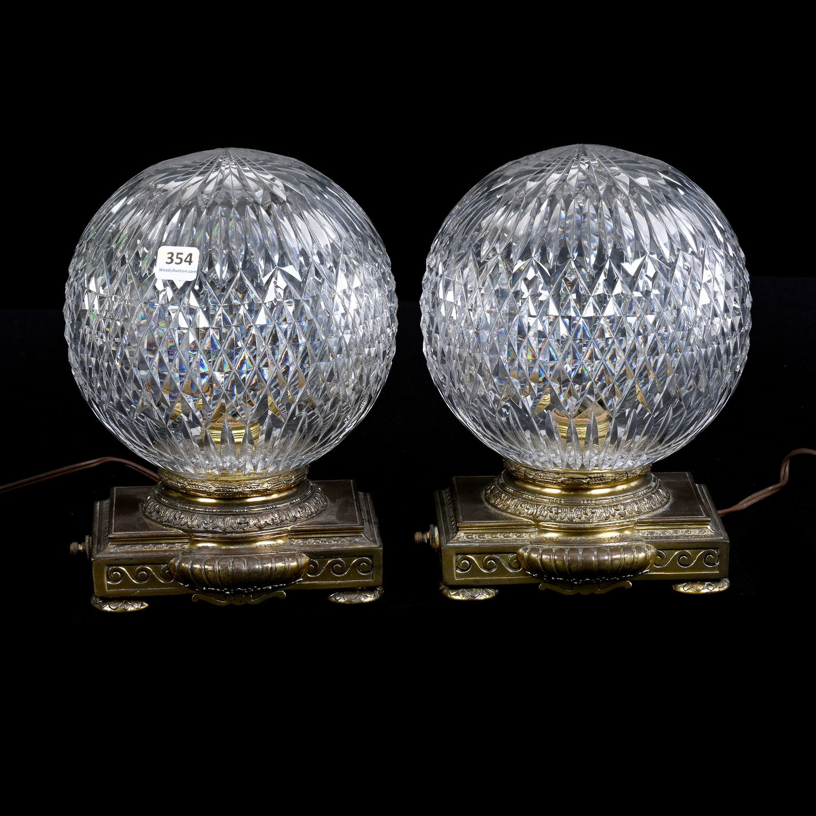 Pair Globe Lamps, ABCG, Diamond & Miter Pattern (1 of 5)