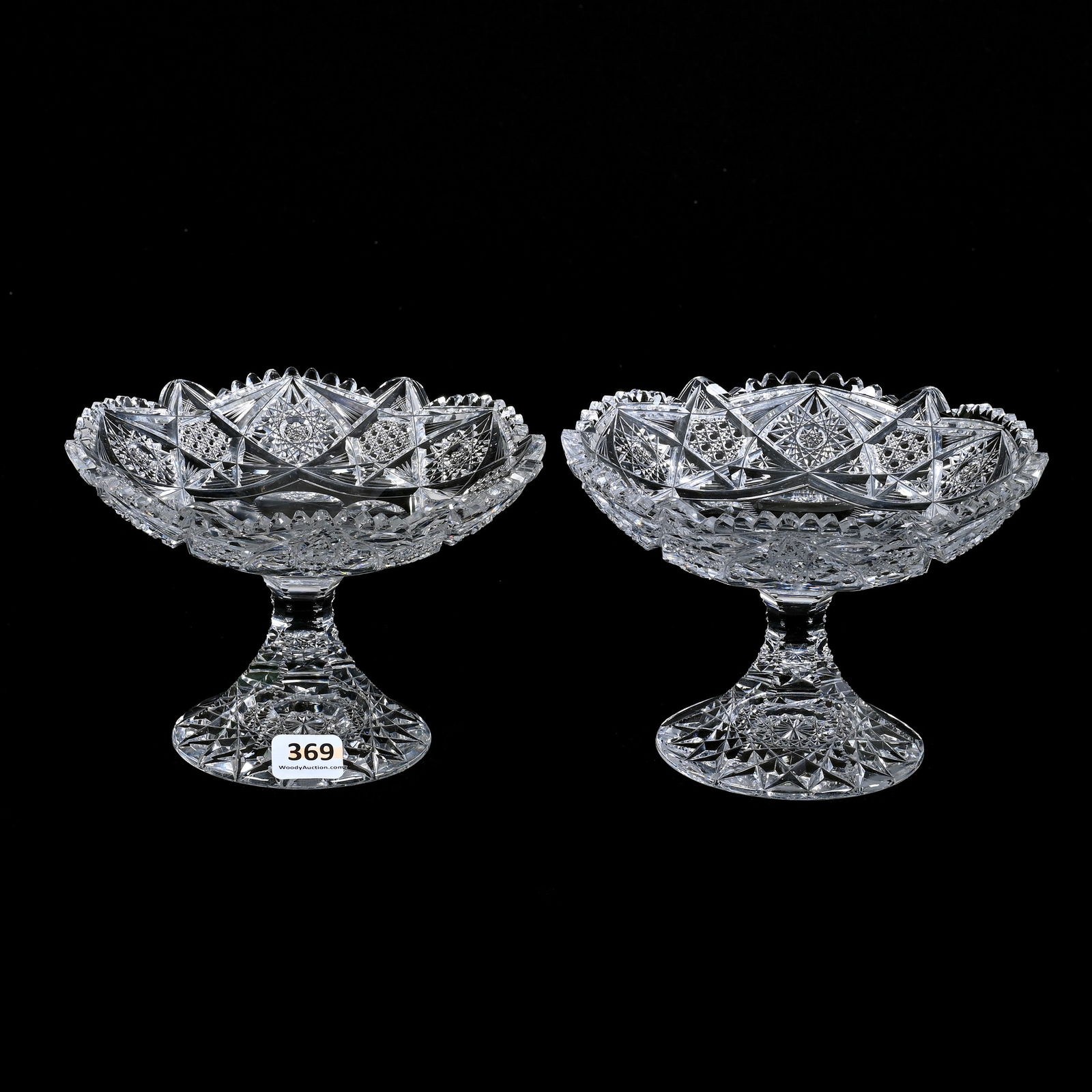 Pair Compotes, ABCG, Hobstar, Cane And Fan Motif (1 of 3)