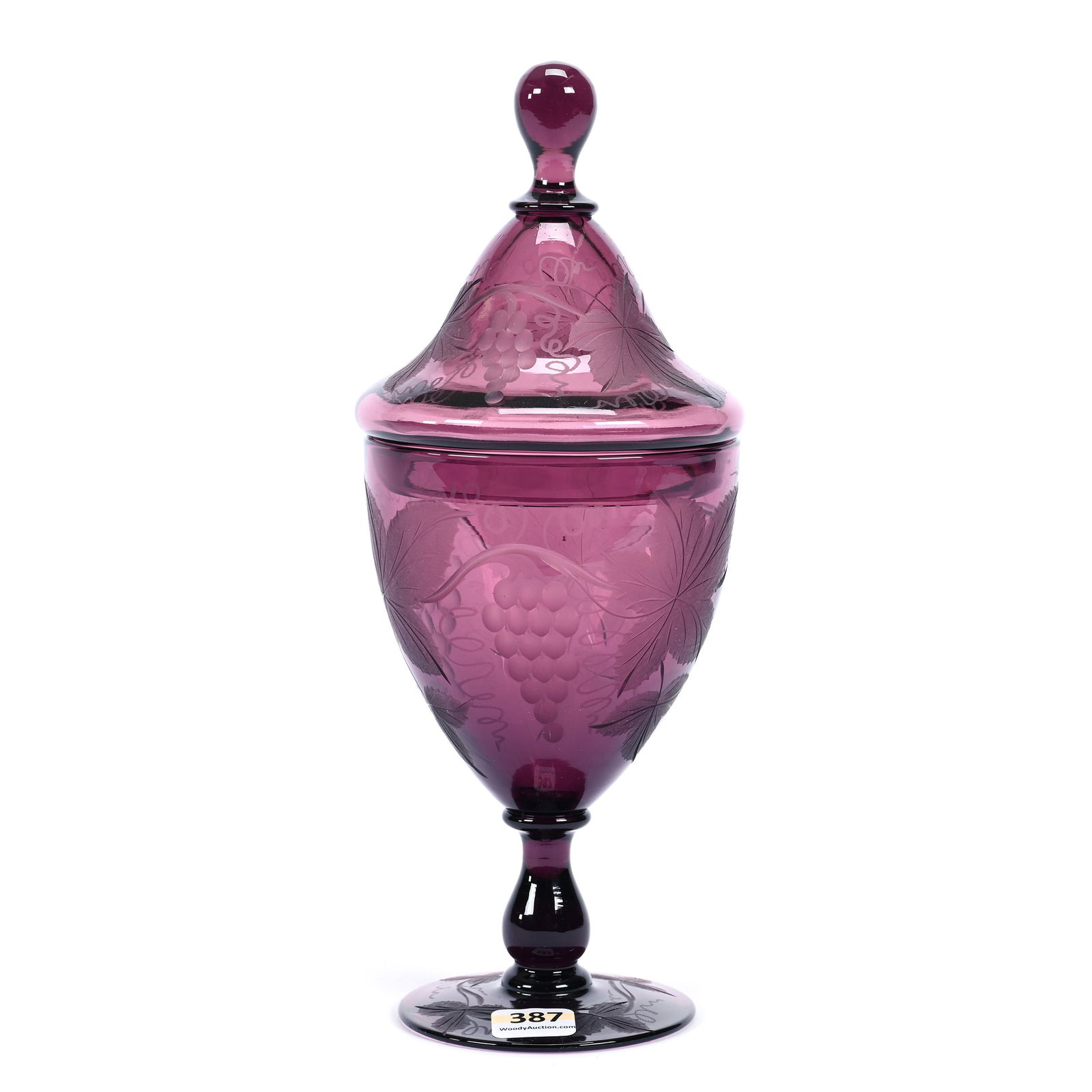 Pedestal Covered Jar, ABCG, Solid Amethyst Vintage Pattern By Pairpoint (1 of 3)