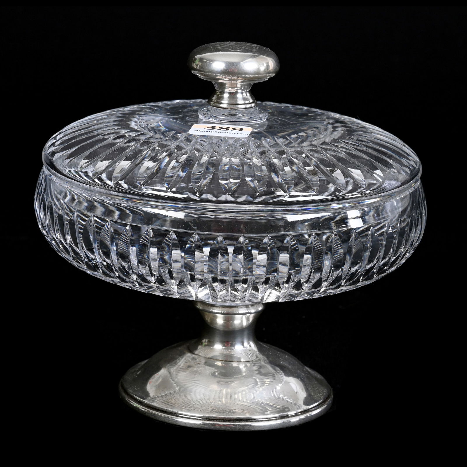 Pedestal Covered Jar, ABCG, Vertical Miter Pattern By Hawkes, Signed Hawkes Sterling Foot & Finial (1 of 4)