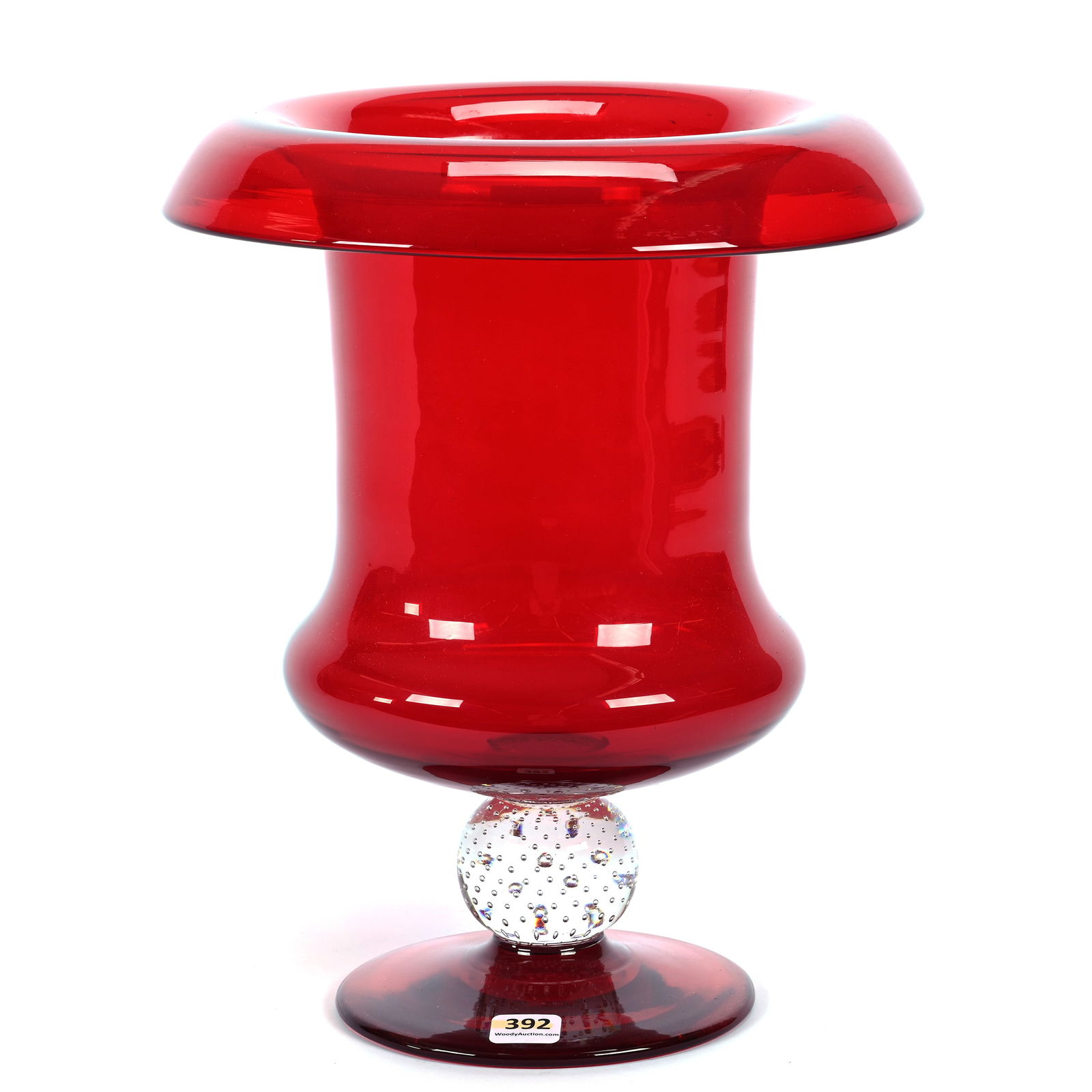 Pedestal Vase, Rolled Rim, Solid Ruby Body & Foot By Pairpoint (1 of 2)