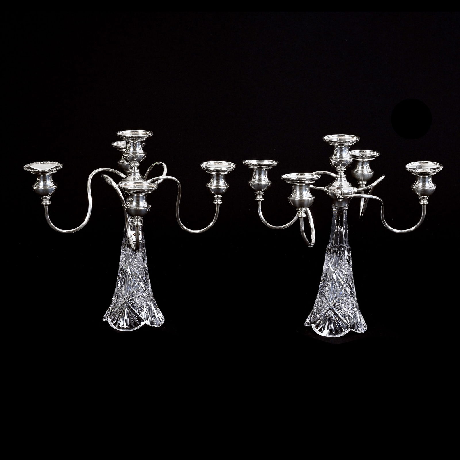 Pair Candelabrum, Four Arm, Hobstar, Strawberry Diamond & Fan Motif (1 of 4)