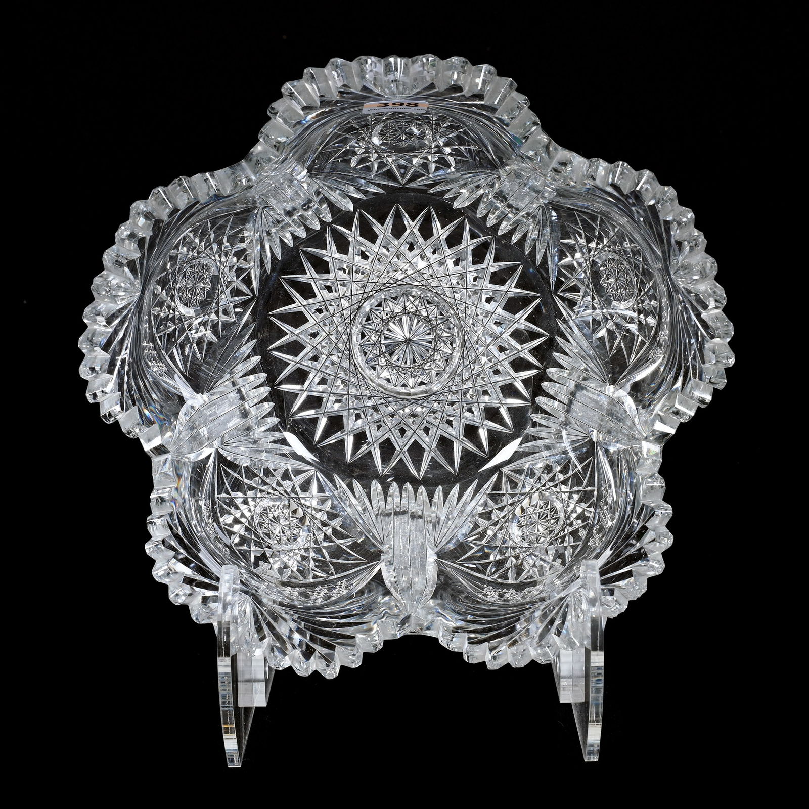 Bowl, Blown Mold, ABCG, Irma Pattern By Pairpoint: Bowl, Blown Mold, American Brilliant Cut Glass, Irma Pattern By Pairpoint, 4.25" x 8.5", Repair To One Tooth, Collection Of David Fuchshuber, Texas.