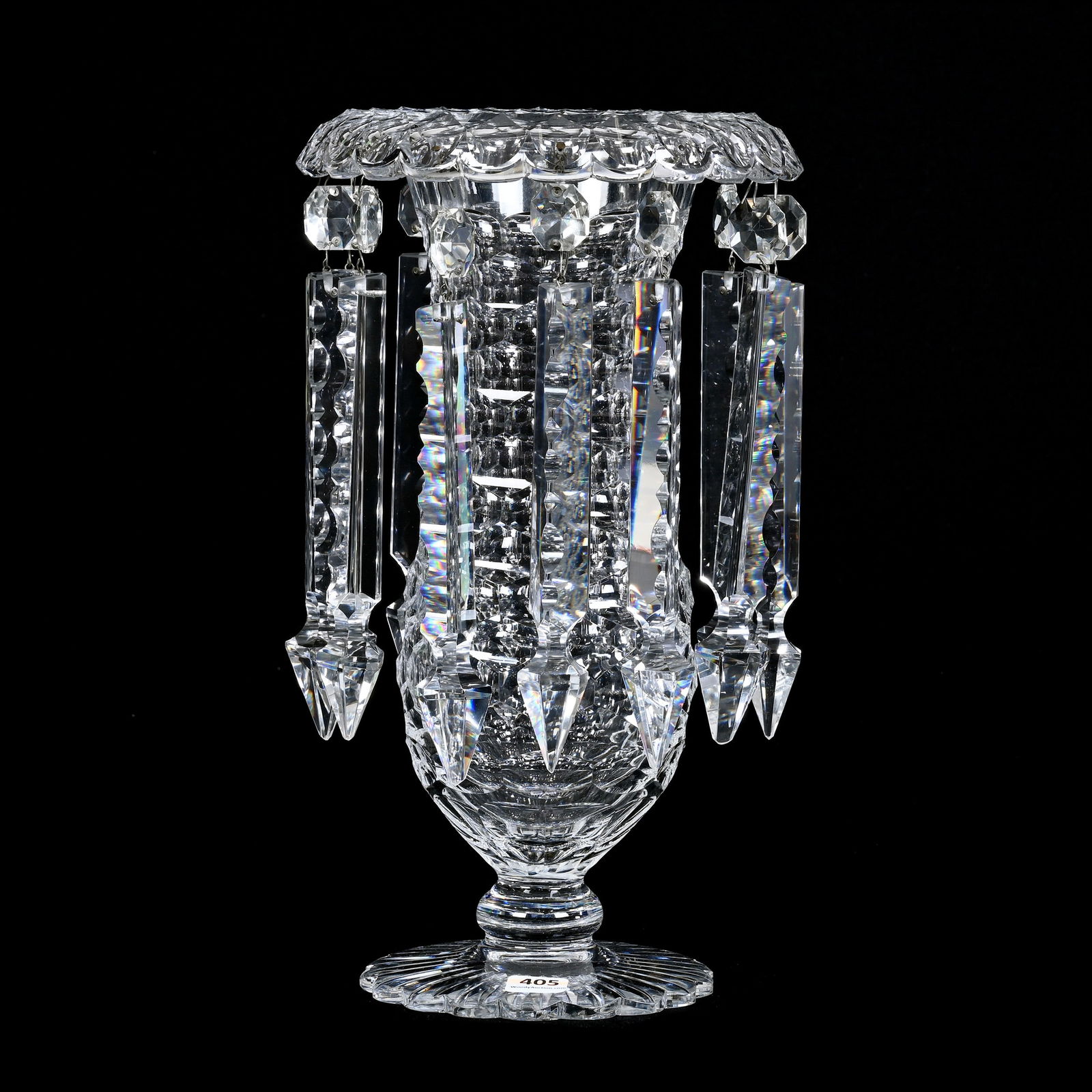 Pedestal Luster, ABCG, Honeycomb Pattern, Scalloped Ray Cut Foot, Large Prisms (1 of 2)