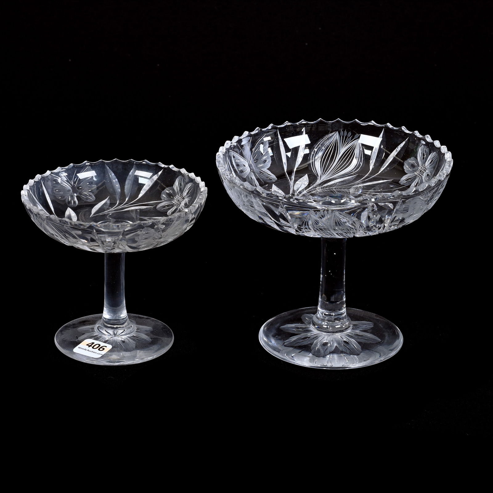 (2) Compotes, ABCG, Butterfly And Floral Pattern By Pairpoint, Engraved Pattern Foot (1 of 3)