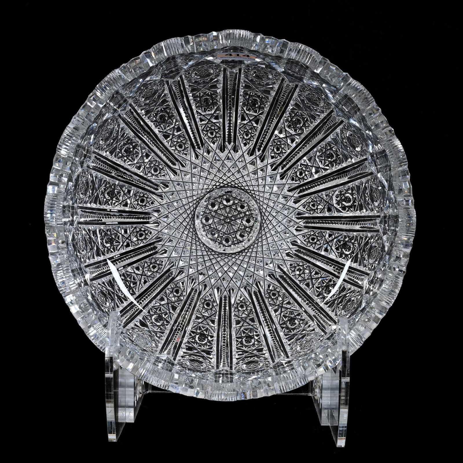 Bowl, ABCG, Panels Of Hobstar With Cane And Prism Highlights: Bowl, American Brilliant Cut Glass, Panels Of Hobstar With Cane And Prism Highlights, 3.5" x 8.25", Collection Of David Fuchshuber, Texas.