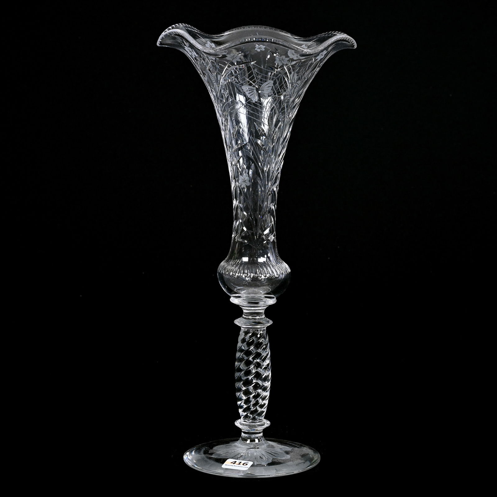 Trumpet Vase, ABCG, Colias Pattern By Pairpoint, Ruffled Rim, Solid Twist Stem, Nice Form (1 of 2)