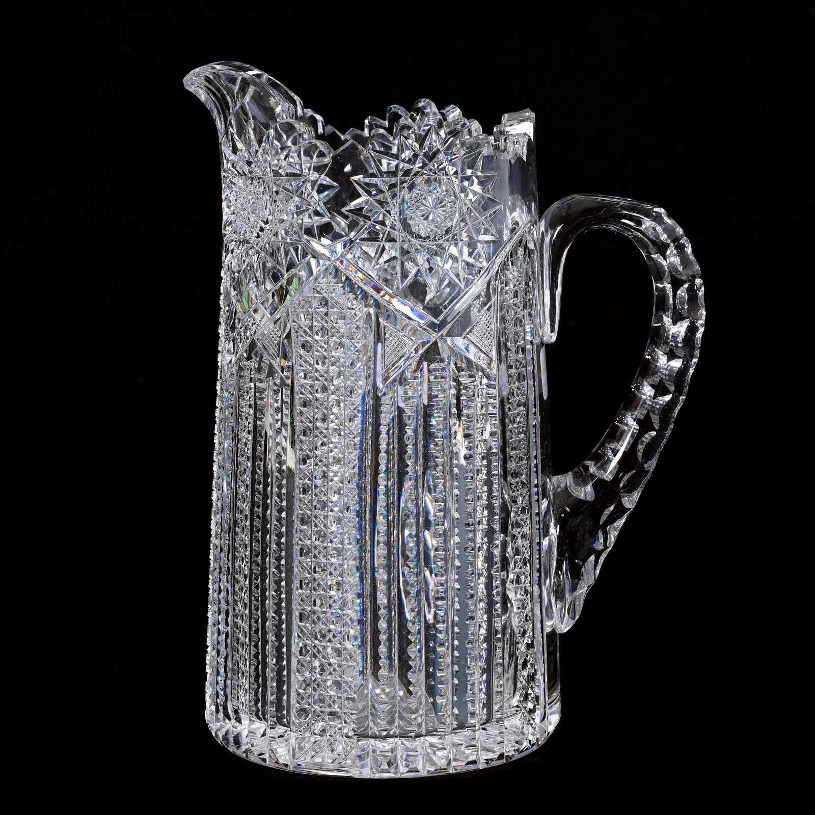 Pitcher, ABCG, Alternating Panels Of Cane And Prism, Hobstar Border, Double Notched Handles (1 of 3)