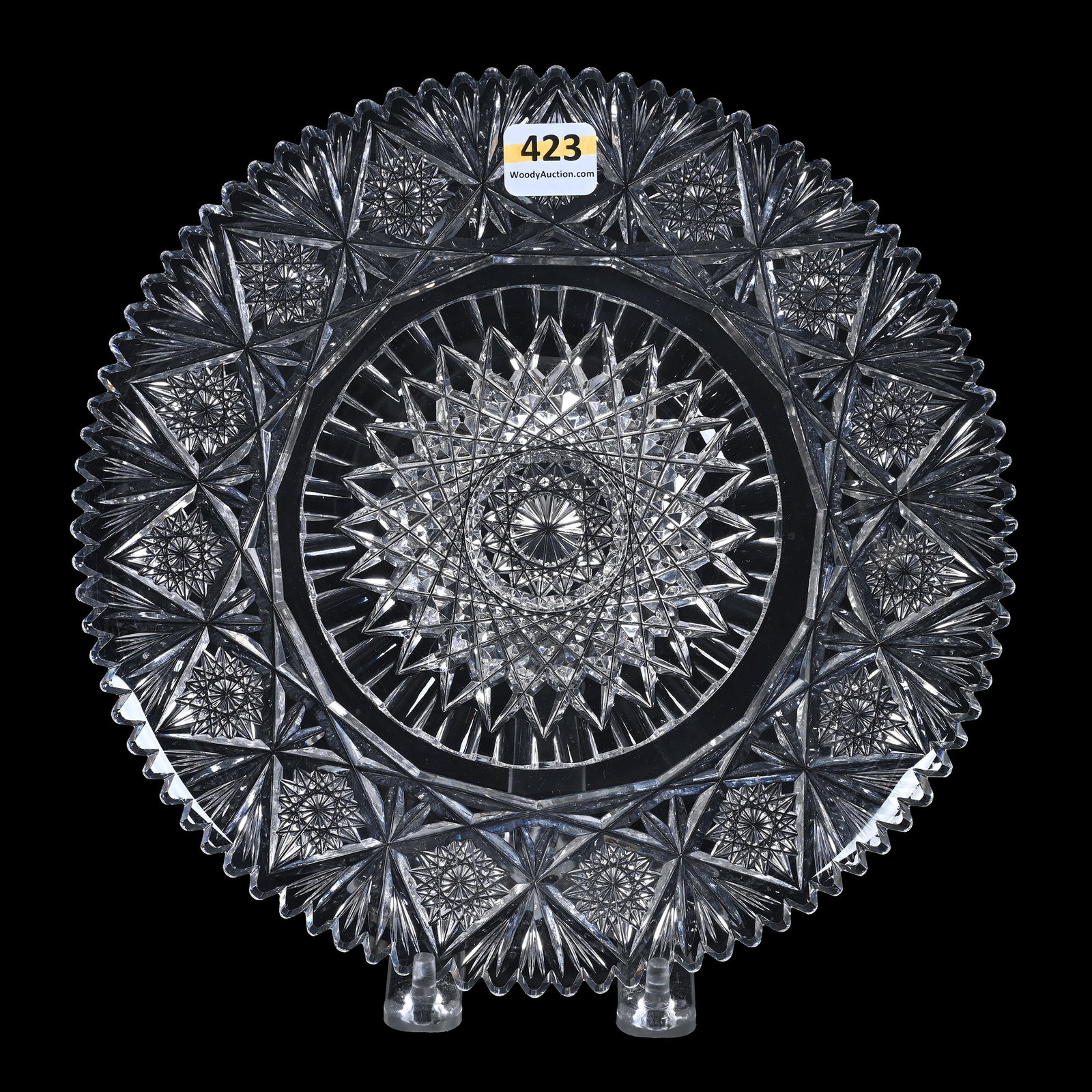 Sandwich Plate, ABCG, Hobstar, Wafer Center With Hobstar & Fan Border: Sandwich Plate, American Brilliant Cut Glass, Hobstar, Wafer Center With Hobstar and Fan Border, 9", Collection Of David Fuchshuber, Texas.
