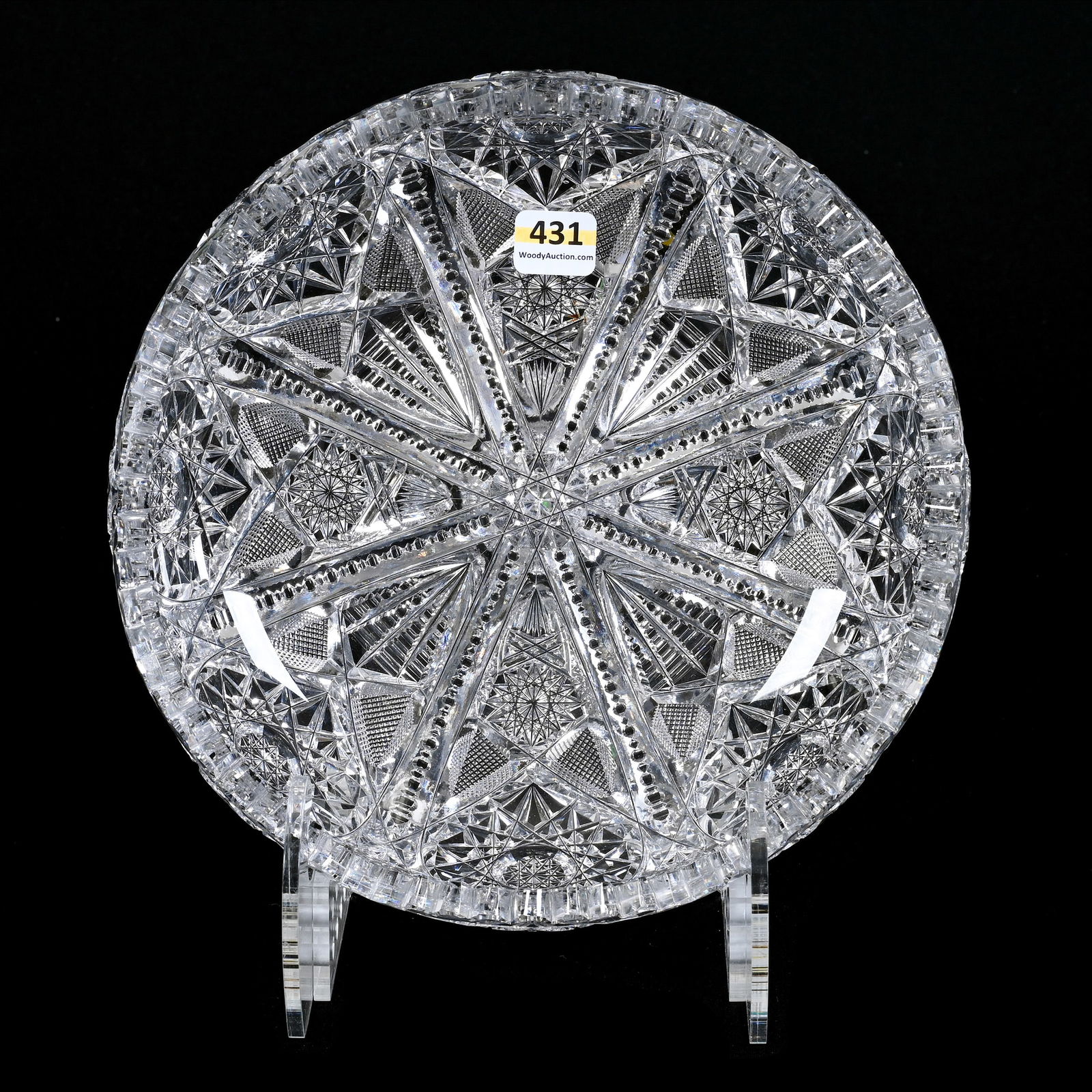 Bowl, ABCG, Estelle Pattern By Pairpoint: Bowl, American Brilliant Cut Glass, Estelle Pattern By Pairpoint, 2.75" x 9", Serious Tooth Chip, Collection Of David Fuchshuber, Texas.