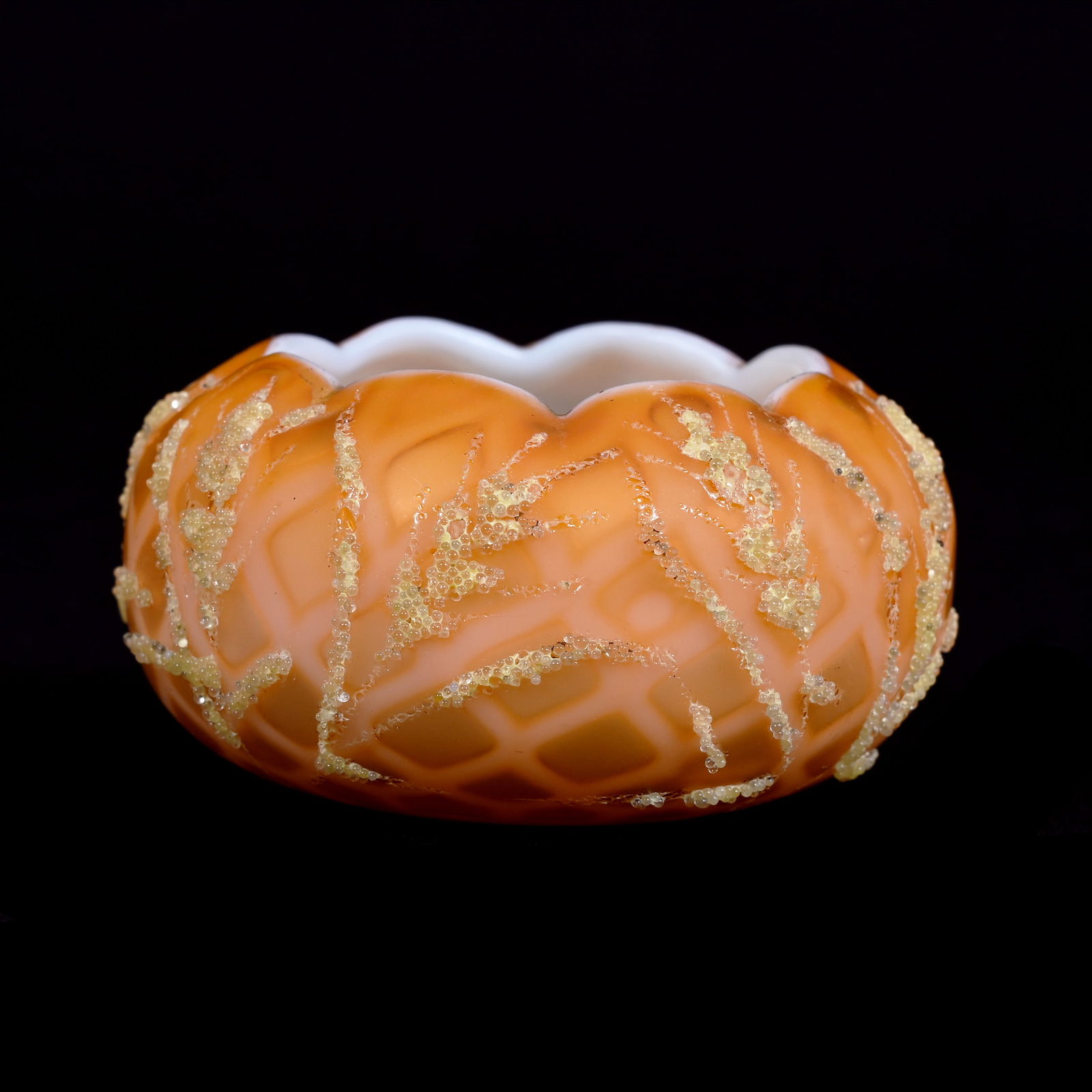 Miniature Rosebowl, Apricot Satin Diamond Quilted MOP Art Glass (1 of 3)