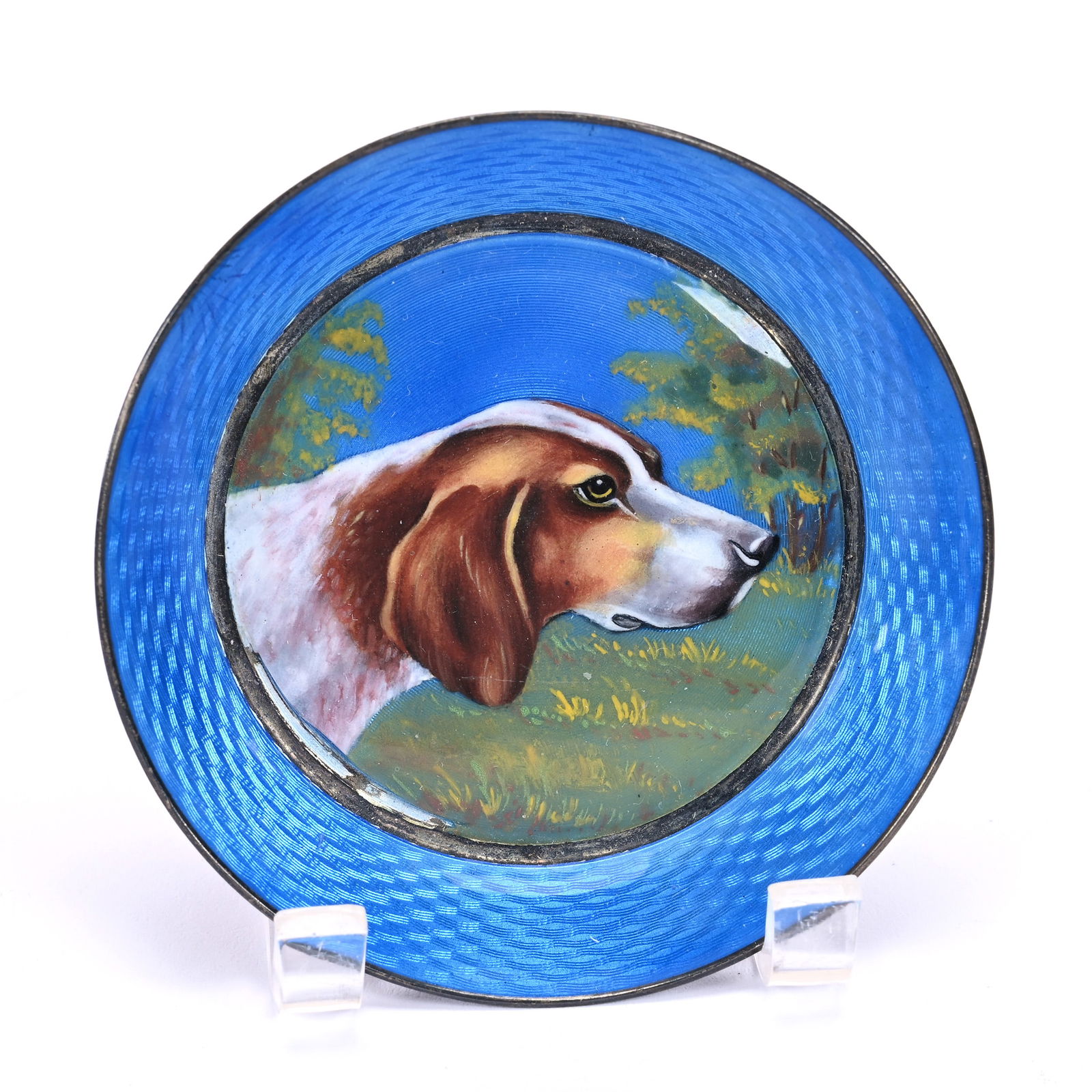 Enamel Tray, German Sterling Silver And Enamel With Portrait Of Hunting Dog (1 of 2)