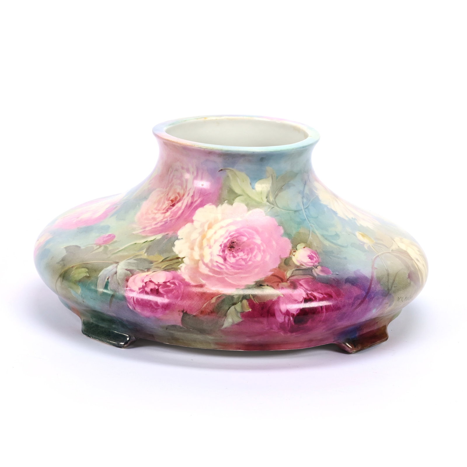 Lamp Base Marked O.P. Company, Syracuse China, Rare Form, Pastel Floral Decor: Lamp Base Marked O.P. Company, Syracuse China, Rare Form, Pastel Floral Decor, 6" x 13", Factory Hole In Base, Rare Form, Michigan Private Collection.