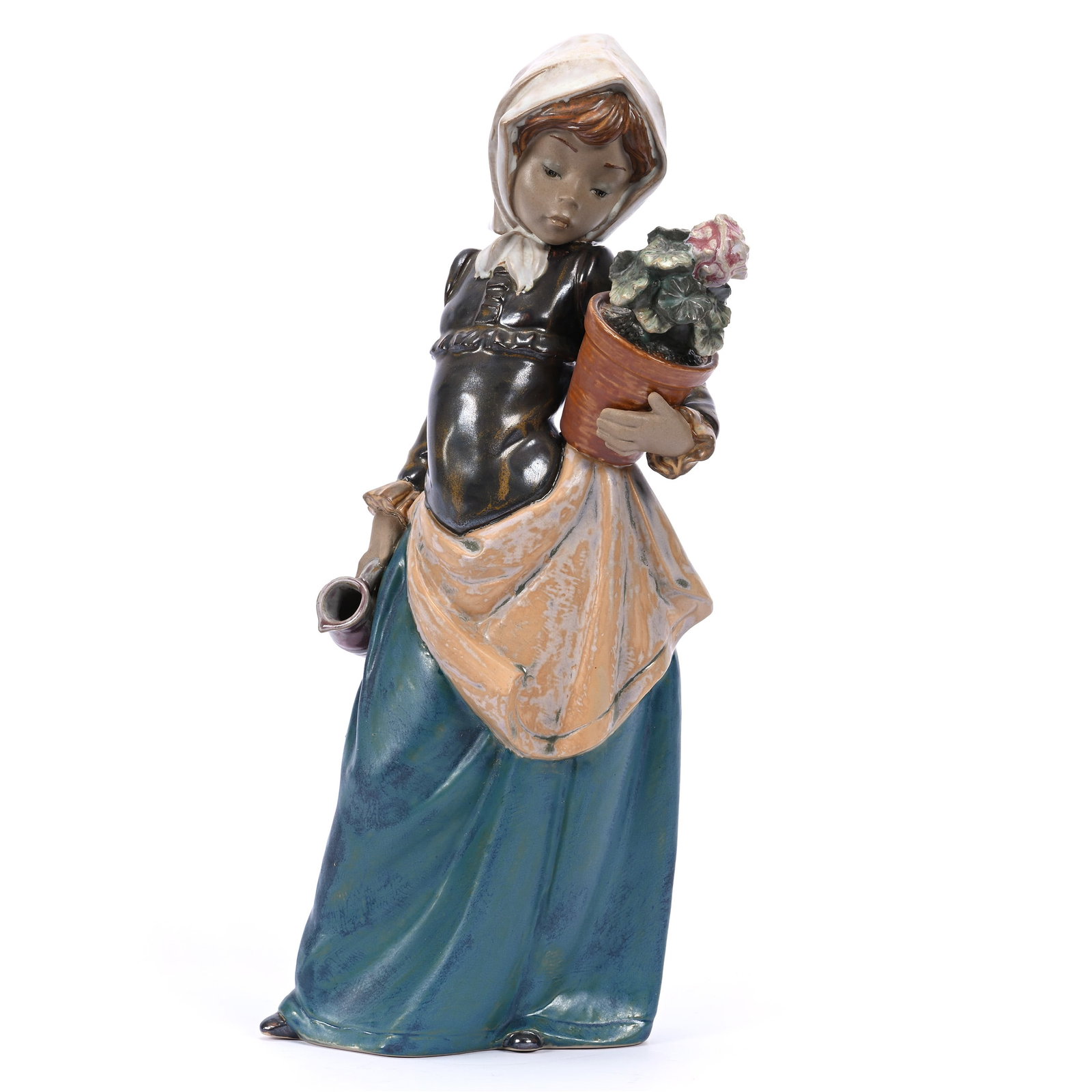 Figurine Marked Lladro Titled "Girl With Geranium" #3508, Gres Finish: Figurine Marked Lladro Titled "Girl With Geranium" #3508, Gres Finish, 12.75" x 5", Estate Of Marvin And Elfriede MIller, North Dakota.