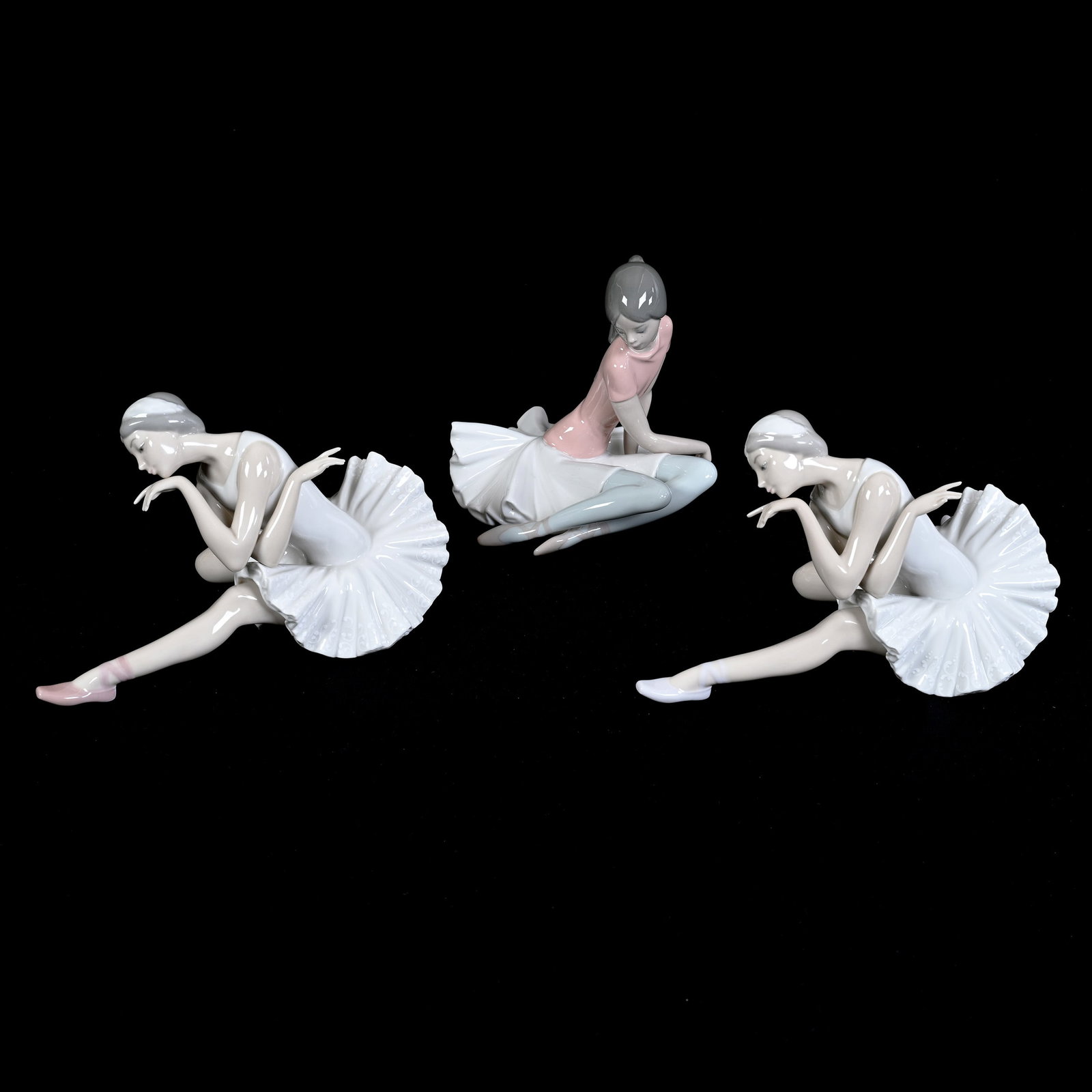 (3) Ballerina Figurines Marked Lladro, Approximately 6" Height: (3) Ballerina Figurines Marked Lladro, Approximately 6" Height, Two Are Matching, One With Missing Finger, Estate Of Marvin And Elfriede MIller, North Dakota.