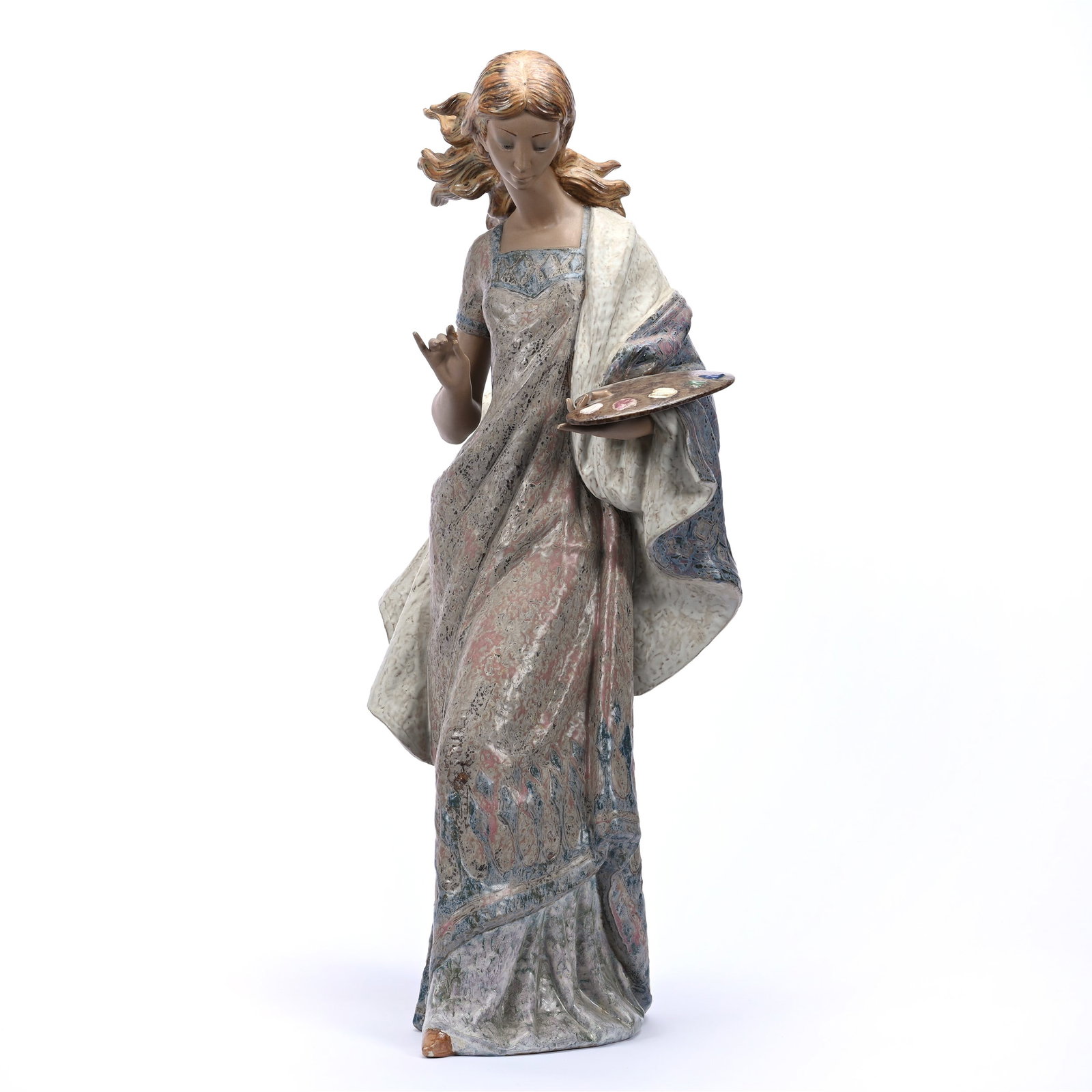 Figurine Marked Lladro Titled "The Portrait" #4942, Circa 1976, Gres Finish: Figurine Marked Lladro Titled "The Portrait" #4942, Circa 1976, Gres Finish, 28" x 13", Total Weight Of Nearly Sixteen Pounds, Woody Auction Cannot Ship This Item, It Must Be Picked Up In Person In Do