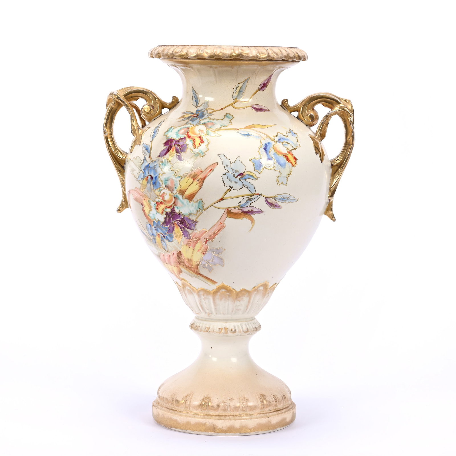 Pedestal Urn Marked Royal Bonn, Cream Tones, Floral Decor, No Lid: Pedestal Urn Marked Royal Bonn, Cream Tones, Floral Decor, No Lid, 12.5" x 8", Estate Of Marvin And Elfriede MIller, North Dakota.