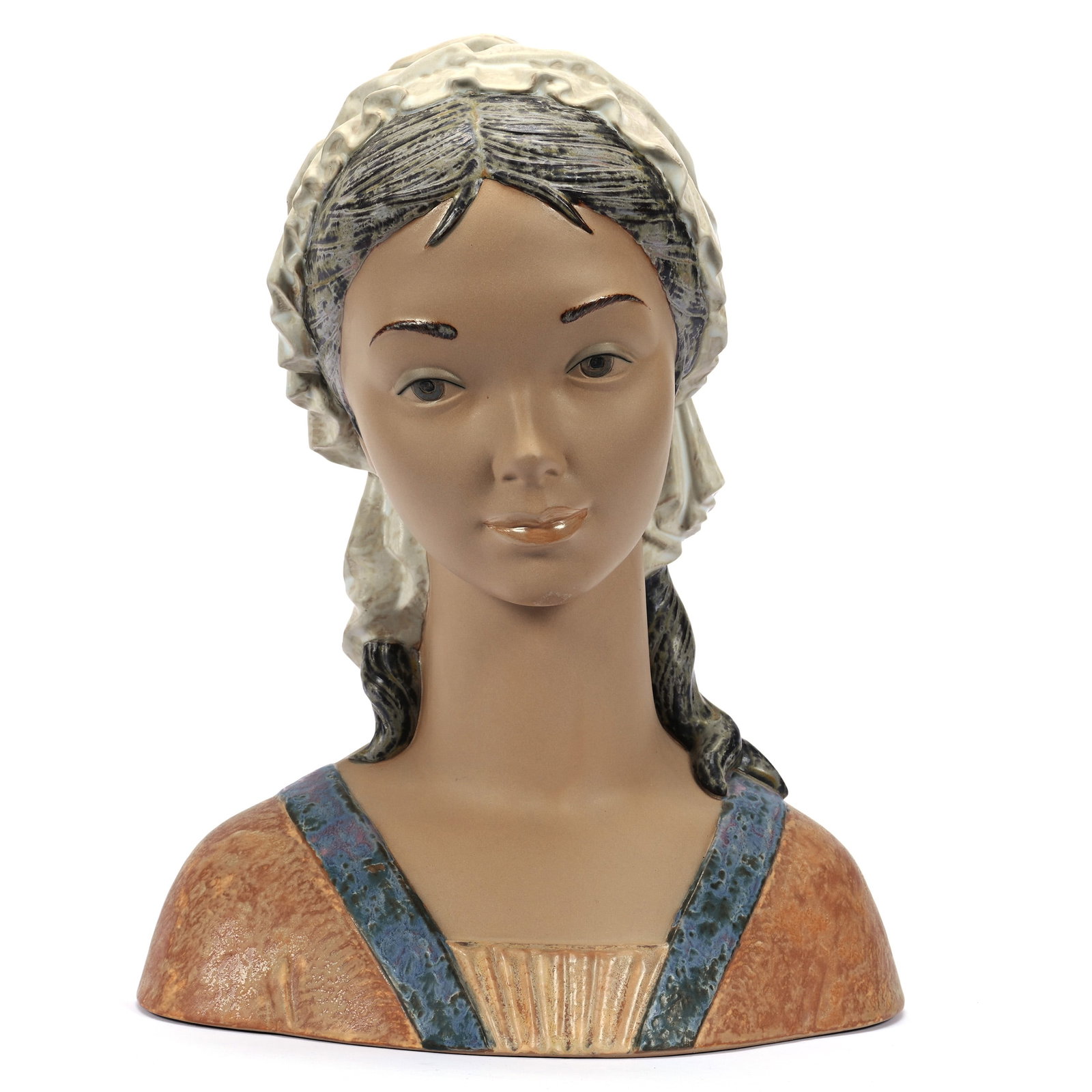 Figural Bust Marked Lladro Titled "Little Girl" #2024, Gres Finish: Figural Bust Marked Lladro Titled "Little Girl" #2024, Gres Finish, 13.75" x 11", Estate Of Marvin And Elfriede MIller, North Dakota.