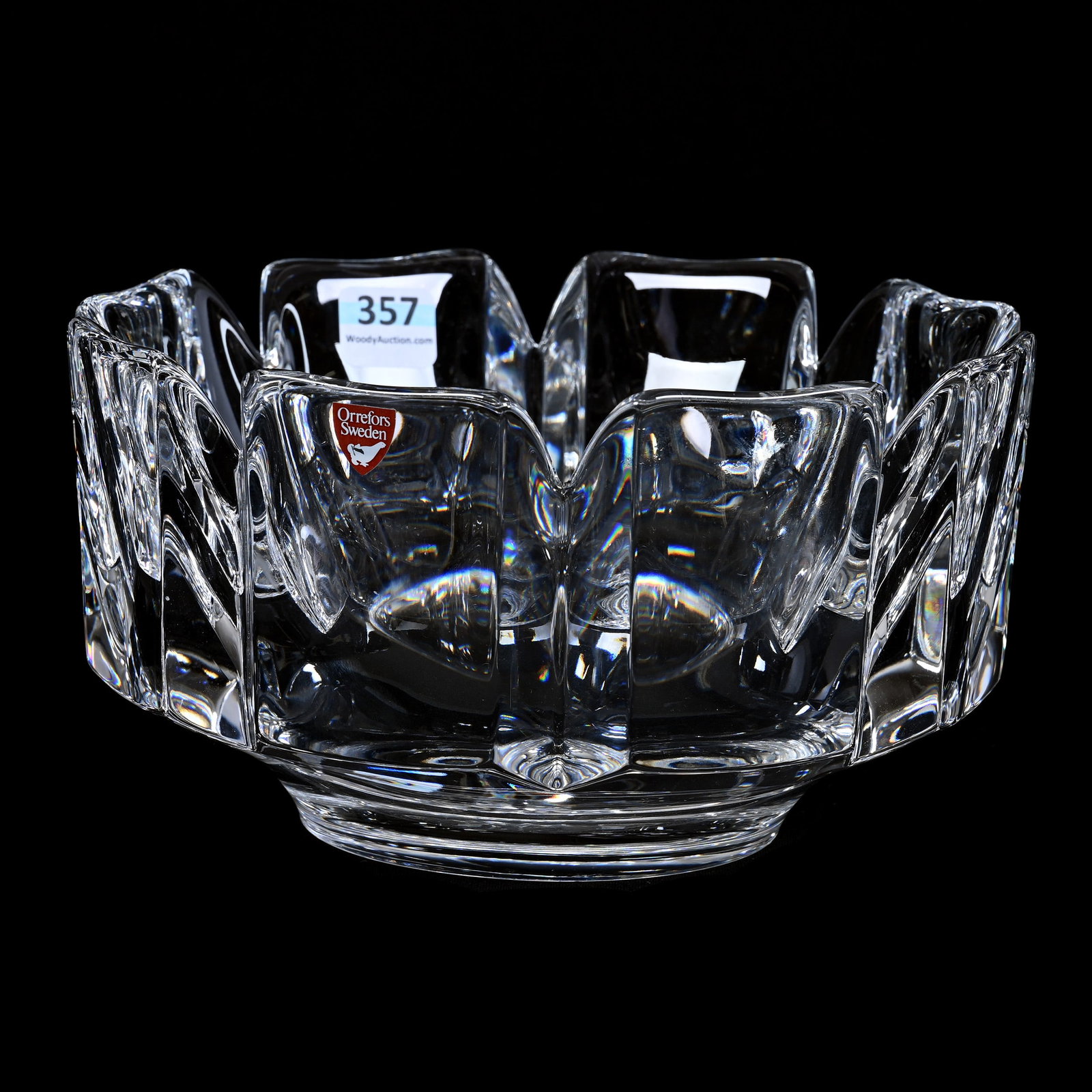 Bowl Signed Orrefors Crystal, Eight-Sided: Bowl Signed Orrefors Crystal, Eight-Sided, 4" x 7.5", Kansas Private Collection.