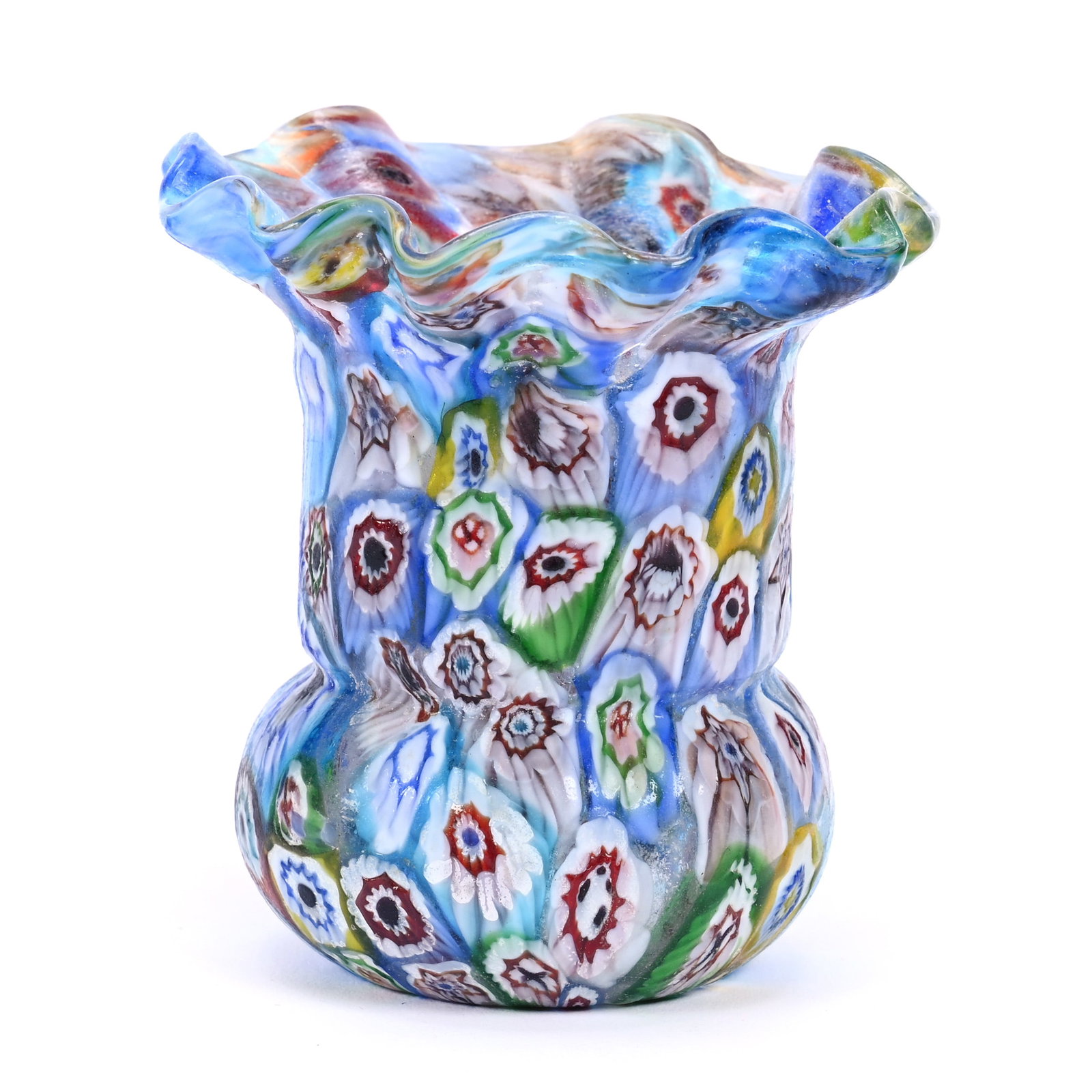 Toothpick Holder, Millefiori Art Glass: Toothpick Holder, Millefiori Art Glass, 2.75" x 2.5", Unknown Age, Kansas Private Collection.