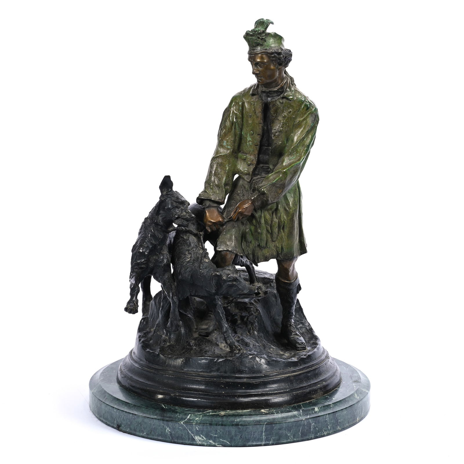 Contemporary Reproduction Bronze, Titled "Scottish Hunter With Hounds" After Pierre Jules Mene: Contemporary Reproduction Bronze, Titled "Scottish Hunter With Hounds" After Pierre Jules Mene, 20.5" x 14.5", Total Weight Over 64 Pounds, Woody Auction Cannot Ship This Item, It Must Be Picked Up In