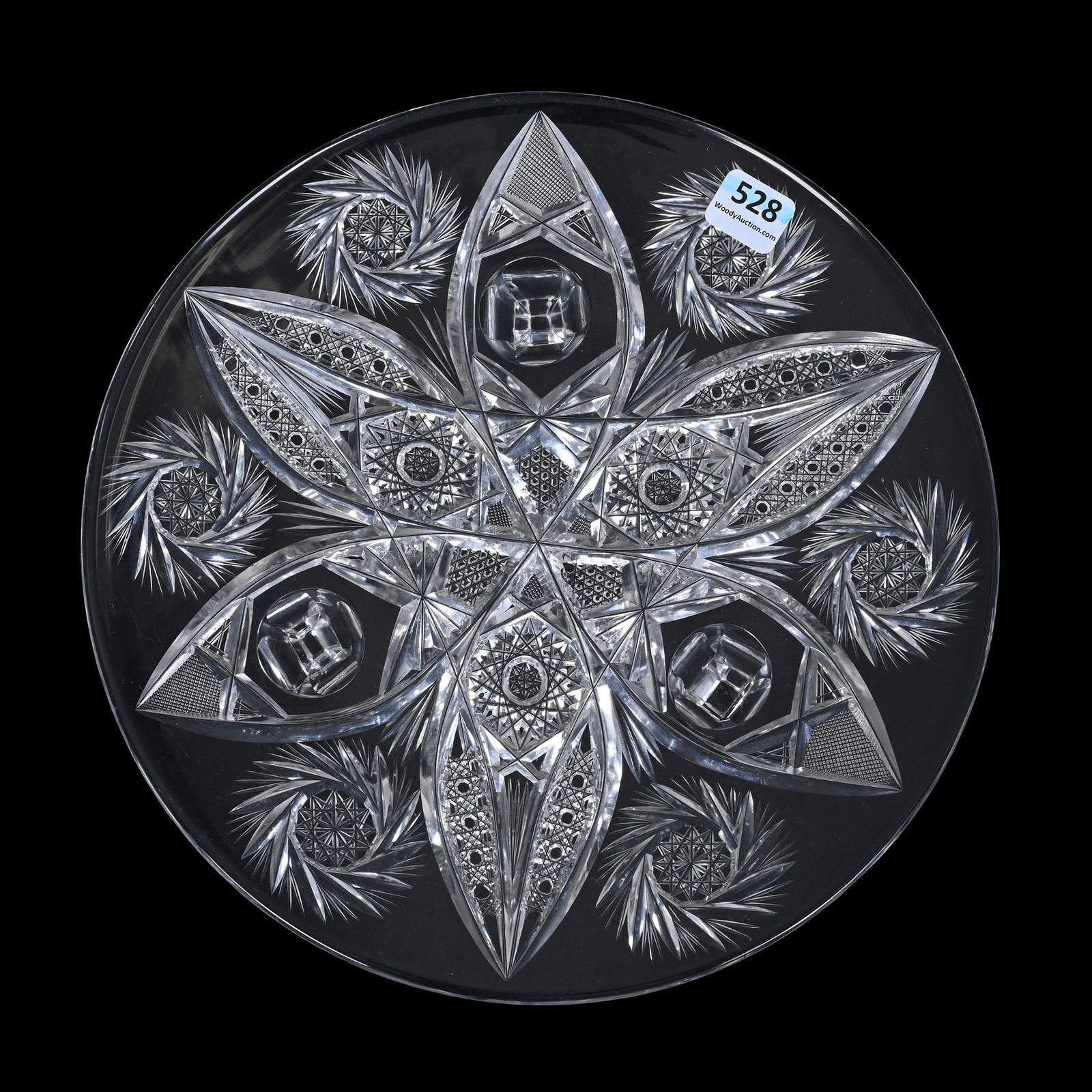 Footed Plate, ABCG, Six Sections Of Vesica, Hobstar, Pinwheel, Nail Head Diamond, Cane, Strawberry: Footed Plate, ABCG, Six Sections Of Vesica, Hobstar, Pinwheel, Nail Head Diamond, Cane, Strawberry Diamond And Fan Motif, 2.25" x 10", Collection Of The Late T. J. Wilson, Oklahoma. Mr. Wilson Marked