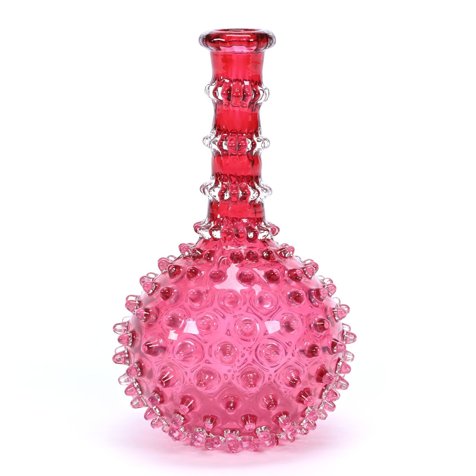 Barber Bottle, Cased Cranberry Art Glass, No Top: Barber Bottle, Cased Cranberry Art Glass, No Top, 7" x 4", Collection Of The Late T. J. Wilson, Oklahoma. Mr. Wilson Marked The Majority Of His Collection With A Black Marker Which Will Need To Be Rem