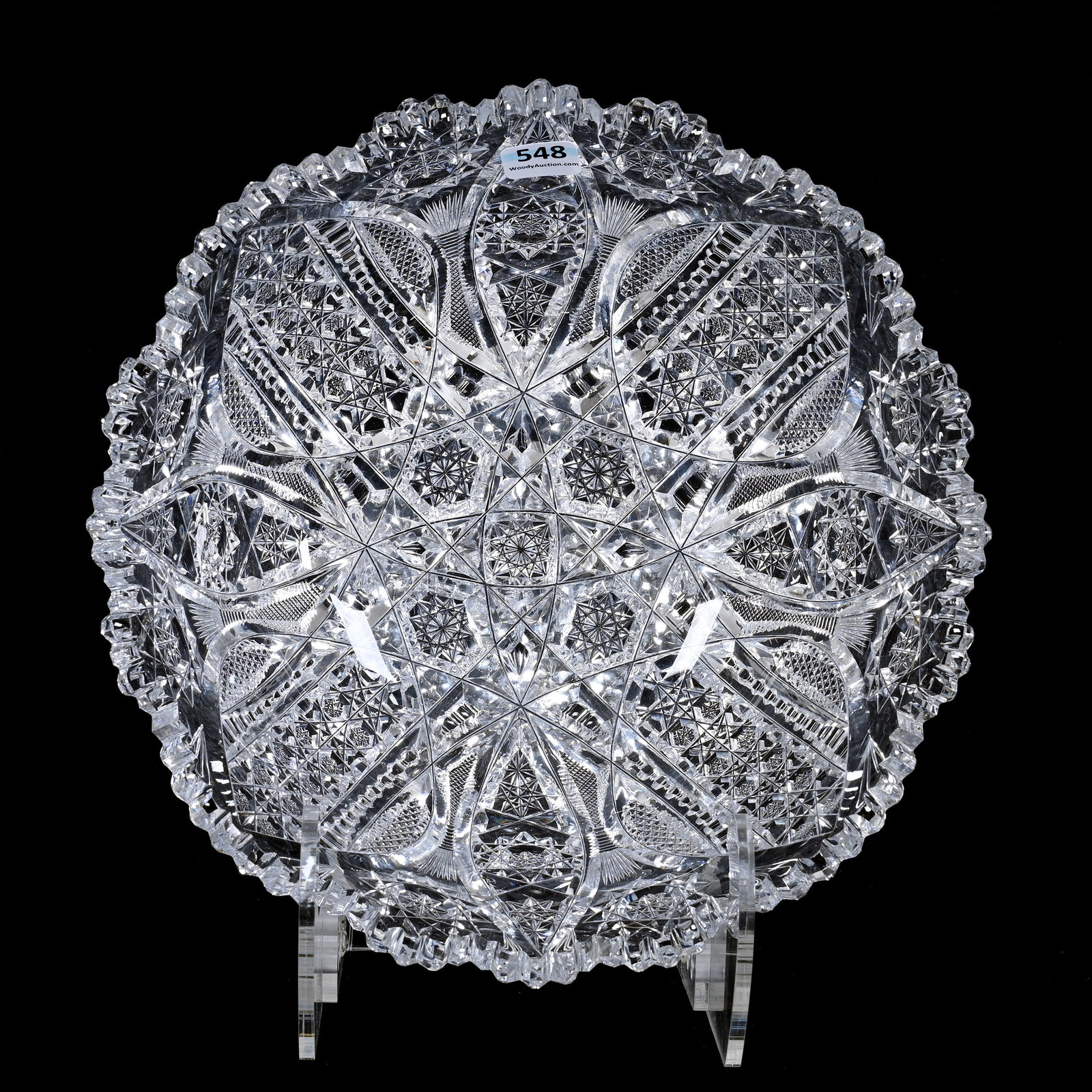 Bowl, American Brilliant Cut Glass, Signed J. Hoare Newport Pattern: Bowl, American Brilliant Cut Glass, Signed J. Hoare Newport Pattern, 4.25" x 10", Outside Rim Chip, Collection Of The Late T. J. Wilson, Oklahoma. Mr. Wilson Marked The Majority Of His Collection With