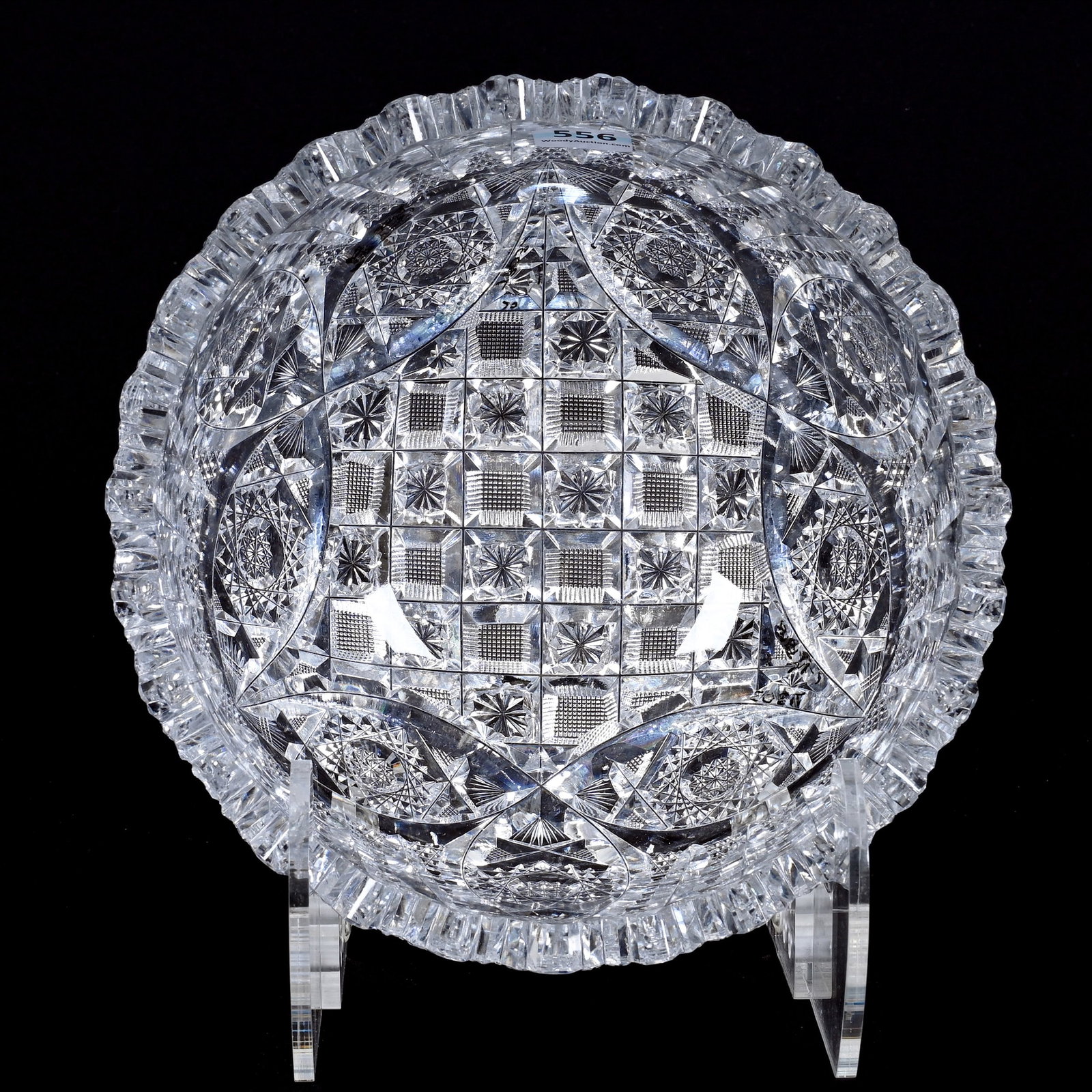 Bowl, American Brilliant Cut Glass, Signed Libbey Glenda Pattern: Bowl, American Brilliant Cut Glass, Signed Libbey Glenda Pattern, 4" x 8", Outside Rim Chip, Collection Of The Late T. J. Wilson, Oklahoma. Mr. Wilson Marked The Majority Of His Collection With A Blac