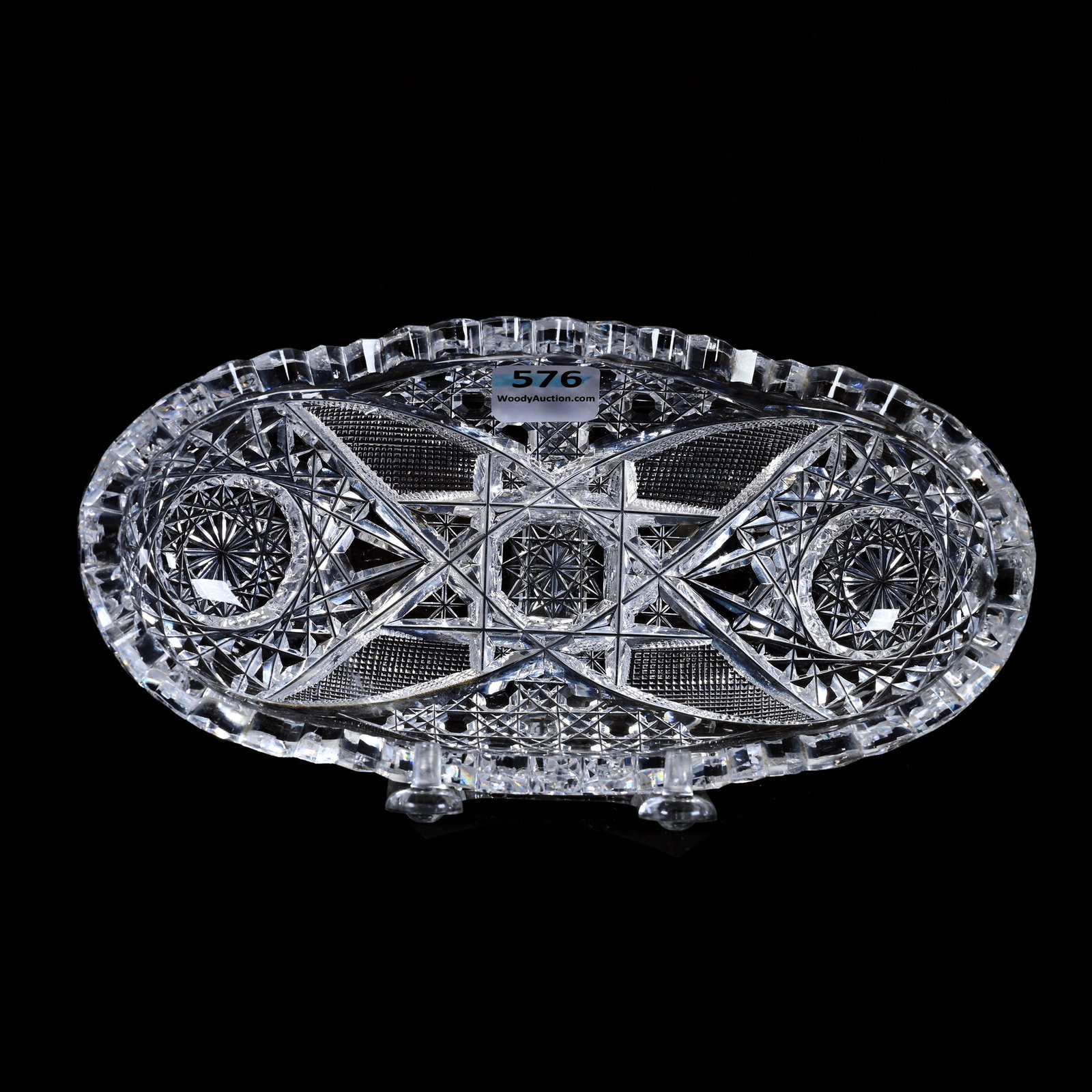 Relish Tray, American Brilliant Cut Glass, Signed J. Hoare: Relish Tray, American Brilliant Cut Glass, Signed J. Hoare, 7.5" x 3.75", Hobstar, Vesica, Strawberry Diamond And Cane Motif, Collection Of The Late T. J. Wilson, Oklahoma. Mr. Wilson Marked The Major