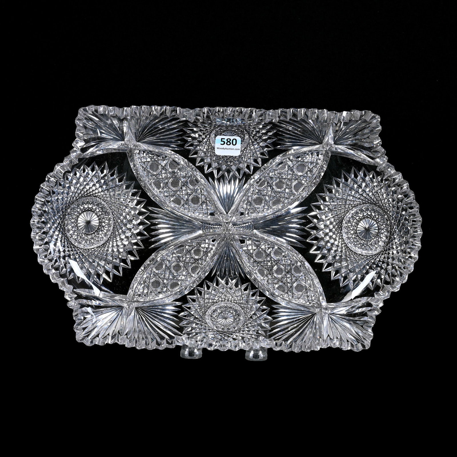 Rectangular Tray, American Brilliant Cut Glass, Coronet Pattern By Hinsberger: Rectangular Tray, American Brilliant Cut Glass, Coronet Pattern By Hinsberger, 13.25" x 8.5", Heavy Clear Blank, Well Cut, Sliver Chip On Top Of One Tooth, Collection Of The Late T. J. Wilson, Oklahom