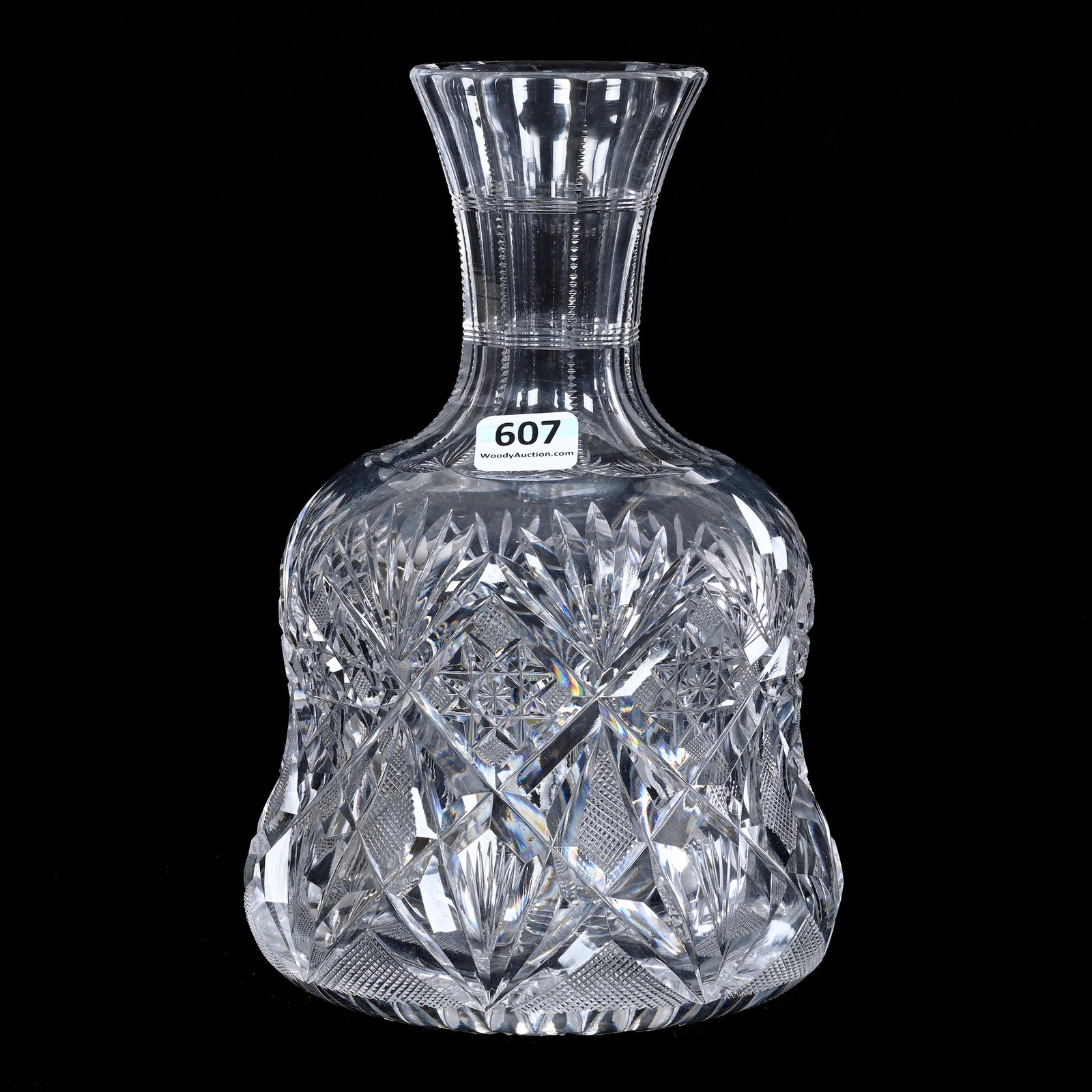 Water Carafe, American Brilliant Cut Glass, Marlboro Pattern By Dorflinger: Water Carafe, American Brilliant Cut Glass, Marlboro Pattern By Dorflinger, 8.25" x 5", Hobstar Cut Base, Collection Of The Late T. J. Wilson, Oklahoma. Mr. Wilson Marked The Majority Of His Collectio