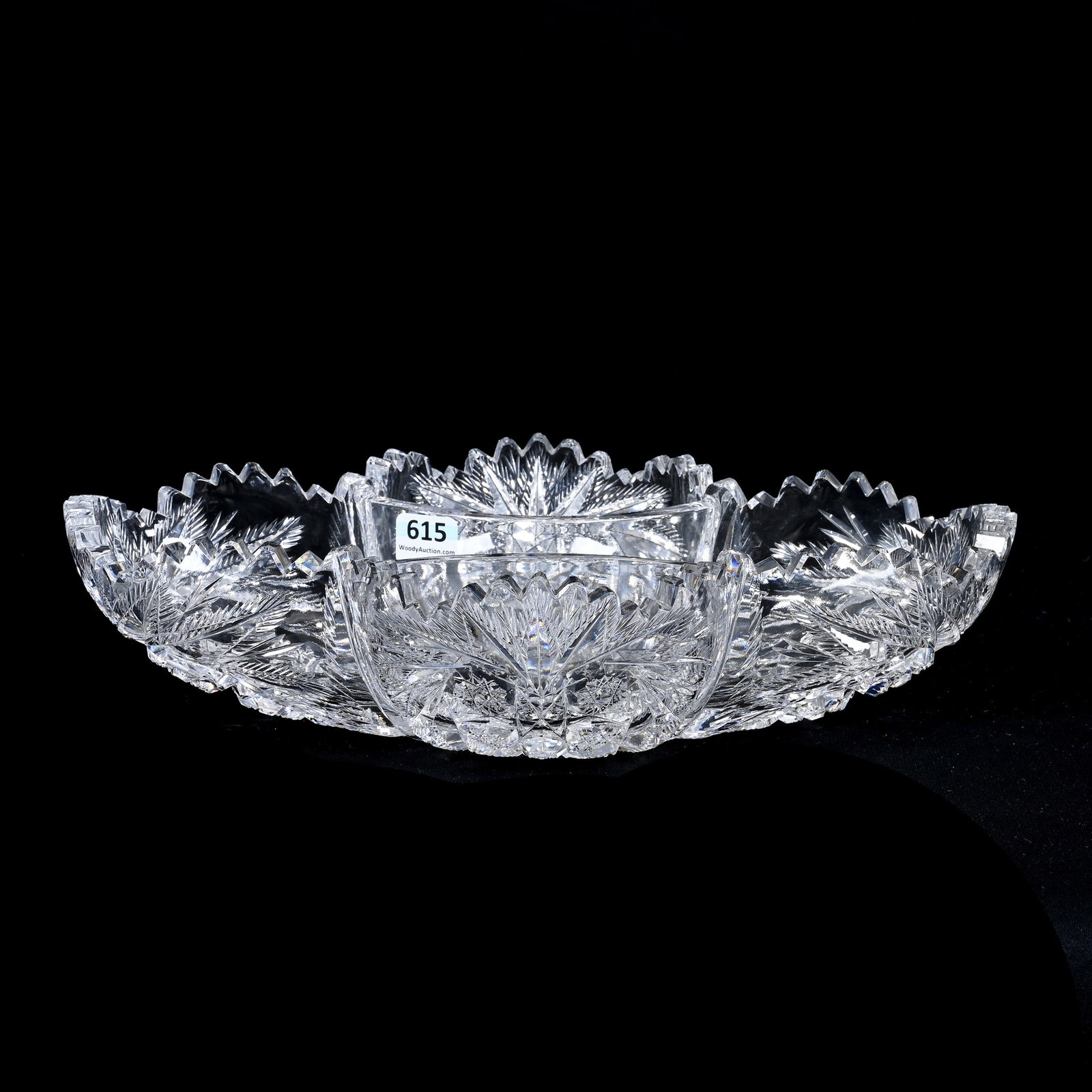 Pocket Dish, American Brilliant Cut Glass, Carlyle Pattern Designed By W.C. Anderson: Pocket Dish, American Brilliant Cut Glass, Carlyle Pattern Designed By W.C. Anderson, 2.75" x 12" x 7.75", Very Nice Example, Collection Of The Late T. J. Wilson, Oklahoma. Mr. Wilson Marked The Major