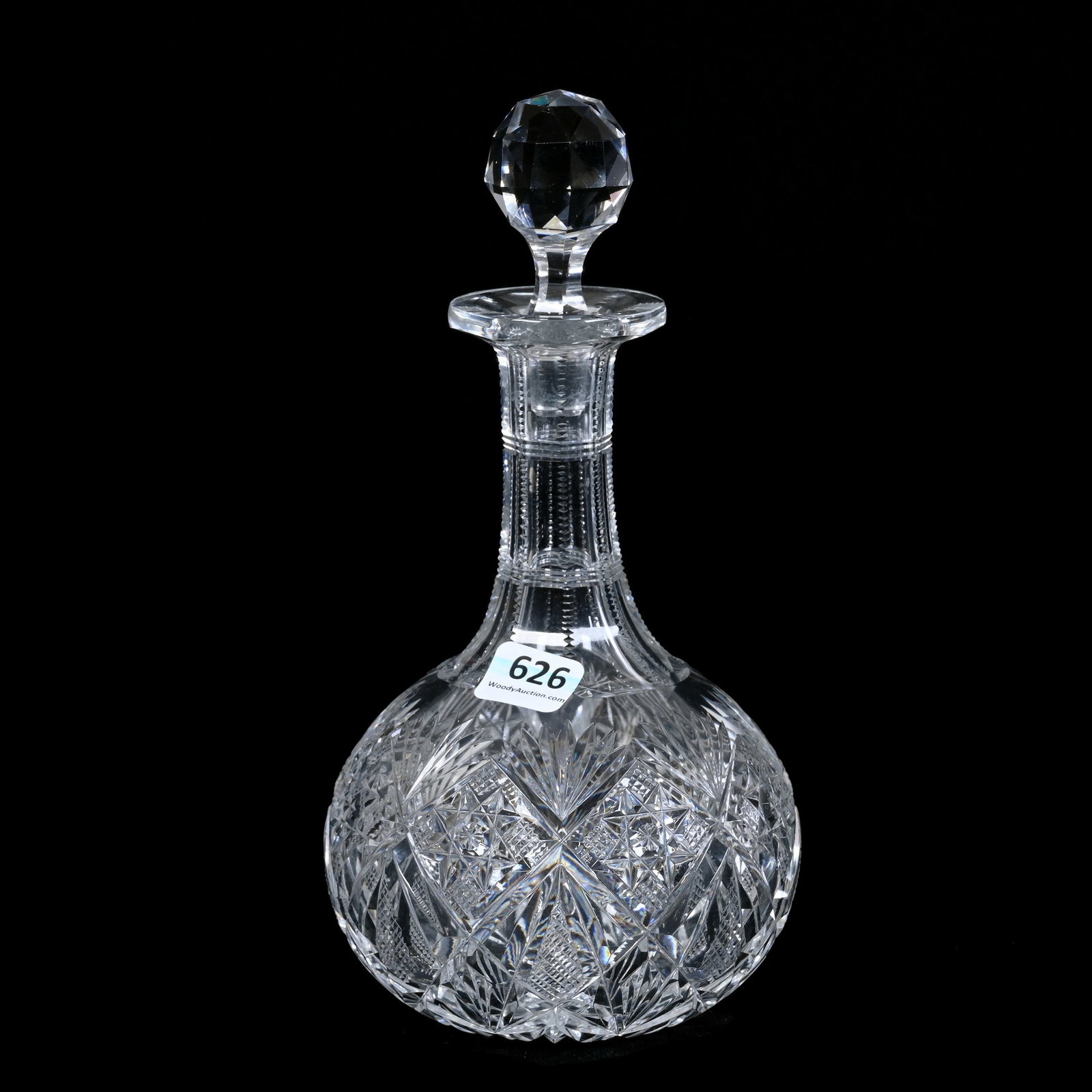 Decanter, American Brilliant Cut Glass, Marlboro Pattern By Dorflinger: Decanter, American Brilliant Cut Glass, Marlboro Pattern By Dorflinger, 8.75" x 4.25", Hobstar Base, Collection Of The Late T. J. Wilson, Oklahoma. Mr. Wilson Marked The Majority Of His Collection Wit