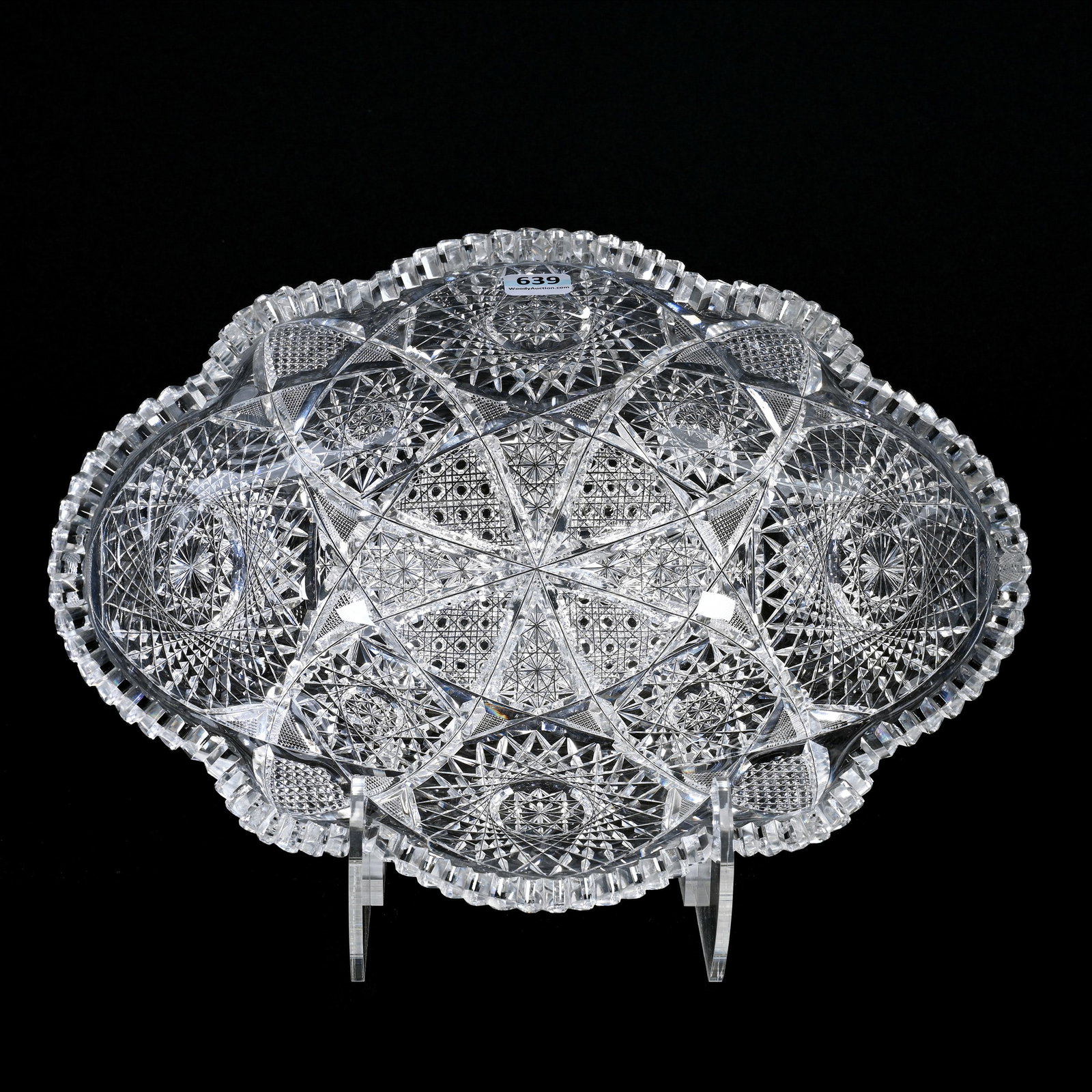 Banana Bowl, ABCG, Hobstar, Vesica, Cane, Strawberry Diamond And Nailhead Diamond Motif: Banana Bowl, ABCG, Hobstar, Vesica, Cane, Strawberry Diamond And Nailhead Diamond Motif, 4.75" x 12.5" x 5.75", Collection Of The Late T. J. Wilson, Oklahoma. Mr. Wilson Marked The Majority Of His Col