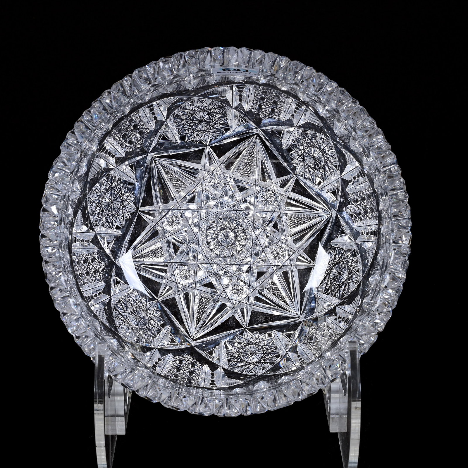 Bowl, American Brilliant Cut Glass, Signed Libbey Ellsmere Pattern: Bowl, American Brilliant Cut Glass, Signed Libbey Ellsmere Pattern, 3.25" x 7.25", One Tooth With Small Side Chip, Collection Of The Late T. J. Wilson, Oklahoma. Mr. Wilson Marked The Majority Of His 