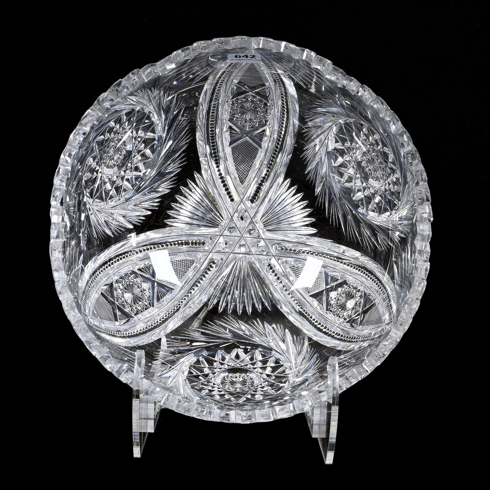 Bowl, ABCG, Three Sections Of Pinwheel, Vesica, Strawberry Diamond, Prism And Fan Motif: Bowl, ABCG, Three Sections Of Pinwheel, Vesica, Strawberry Diamond, Prism And Fan Motif, 4.75" x 10", Collection Of The Late T. J. Wilson, Oklahoma. Mr. Wilson Marked The Majority Of His Collection Wi