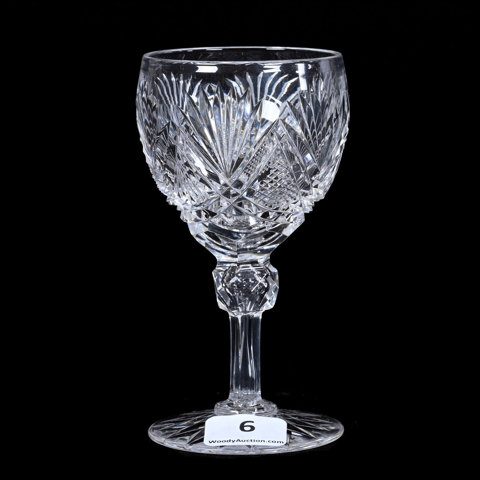 Wine Stem, Cut Glass, Parisian Pattern By Dorflinger, Hobstar Foot: Wine Stem, American Brilliant Cut Glass, Parisian Pattern By Dorflinger, Hobstar Foot, 4" x 2.25", Collection Of The Late Richard Byrne, New York.