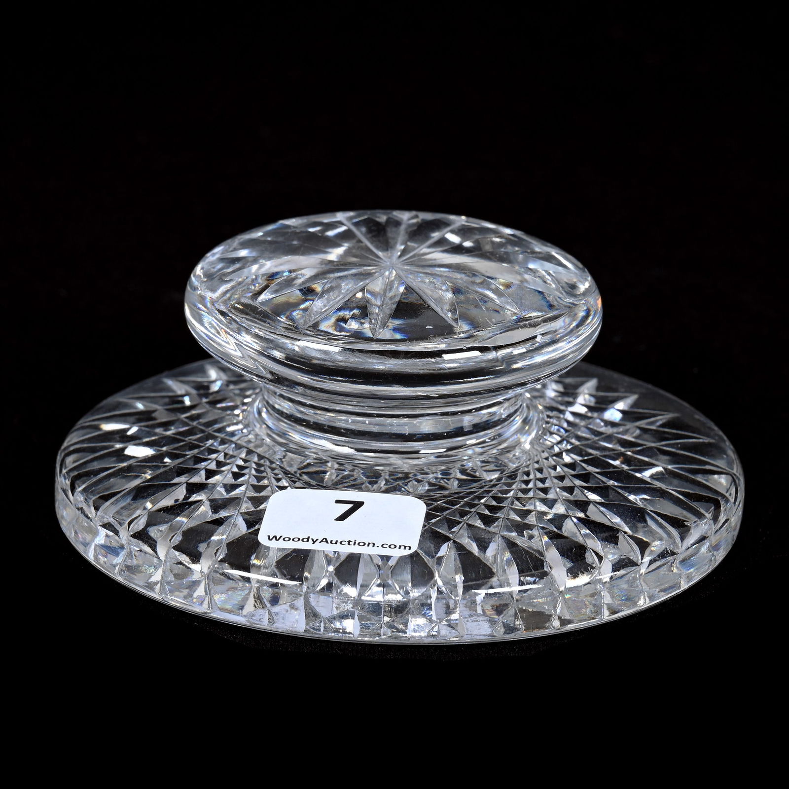 Paperweight, Cut Glass, Large Hobstar With Ray Cut Handle: Paperweight, American Brilliant Cut Glass, Large Hobstar With Ray Cut Handle, 1.75" x 4", Sherry and The Late Elton Linville Collection, Indiana.