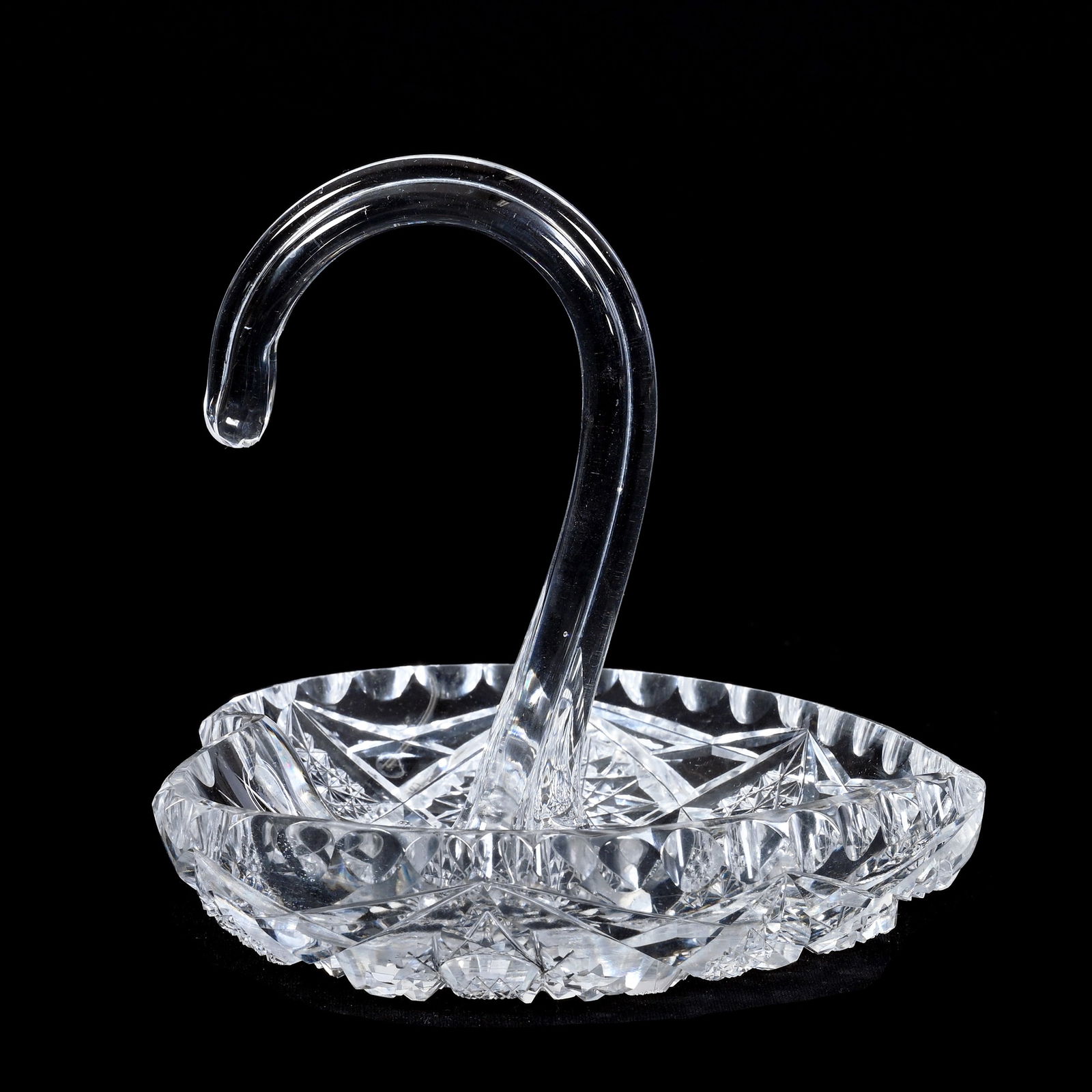 Novelty Dish, Cut Glass, Heart Shape With "Swan" Attached Center Handle (1 of 3)