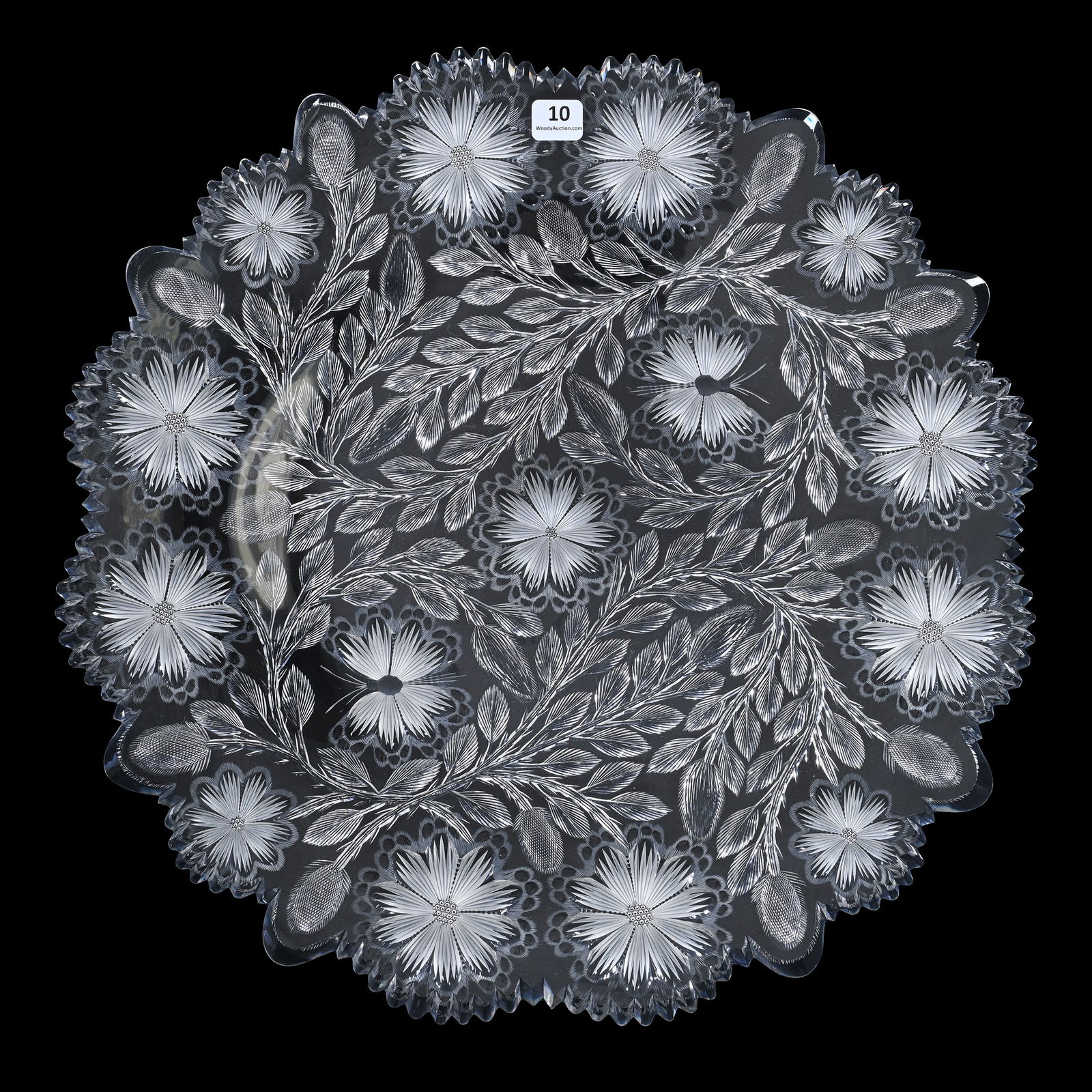 Massive Round Tray, Cut Glass, Bubble Flower Designed By W.C. Anderson, Exceptional Blank (1 of 4)