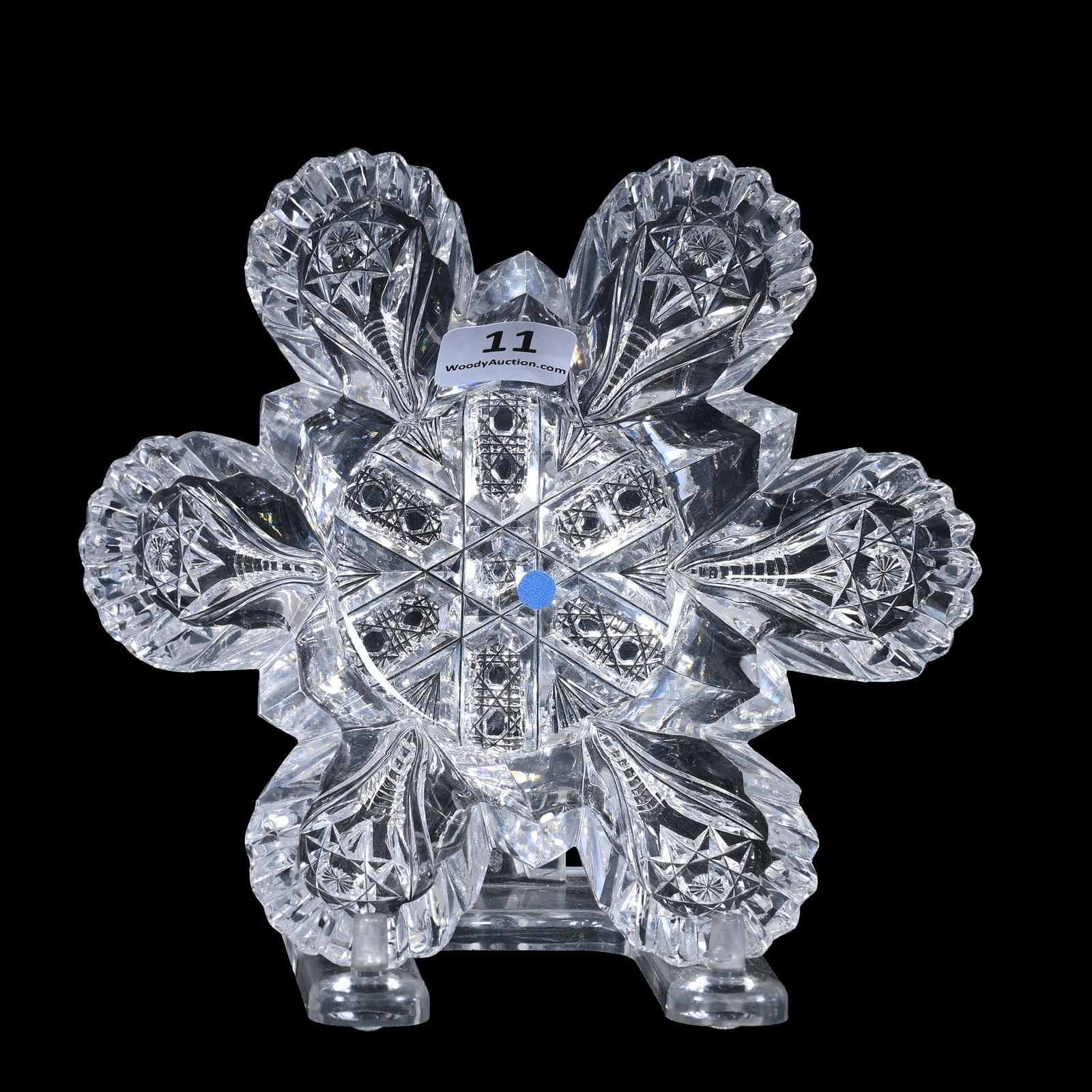 Bowl, Blown Mold, Cut Glass, Signed Hawkes, Cane Crossbar Center, Hobstar Border, Clear Blank (1 of 2)