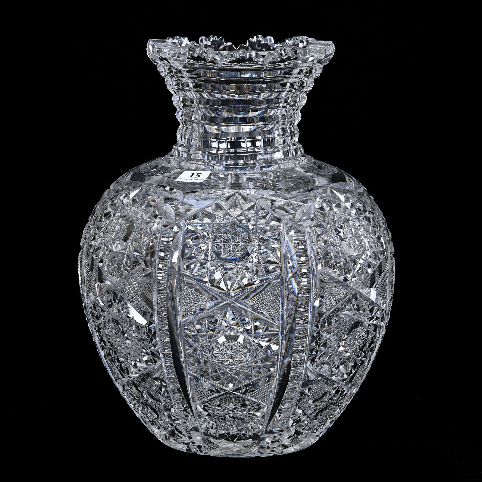 Vase, Cut Glass, Panels Of Hobstar, Strawberry Diamond & Notched Rib Motif (1 of 3)
