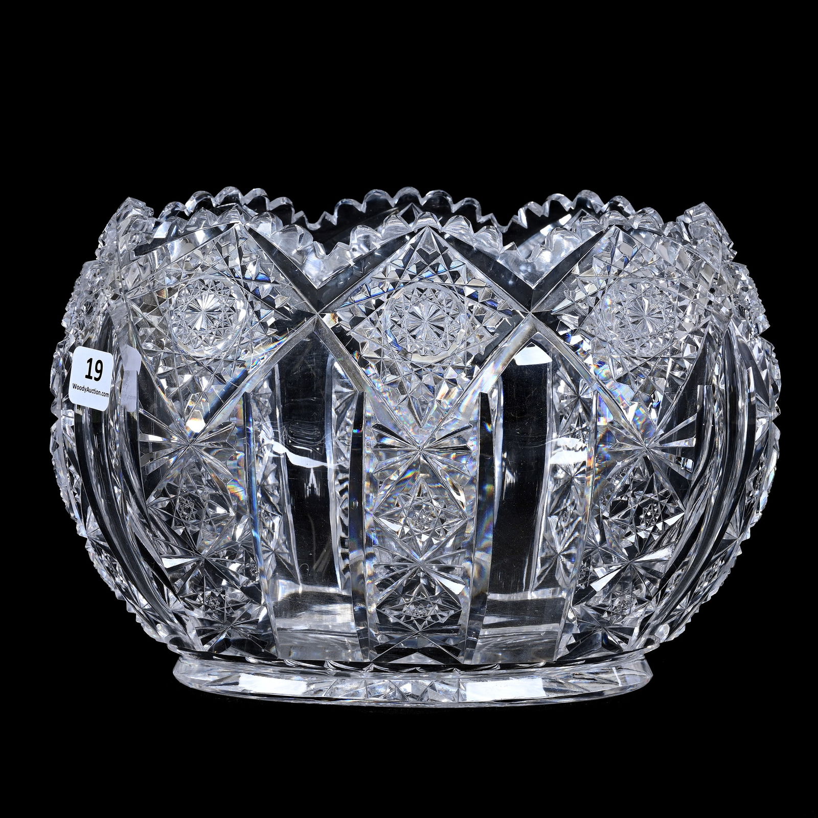 Oval Vase, Cut Glass, Teutonic Pattern By Hawkes, Hobstar Base, Rare Form (1 of 3)