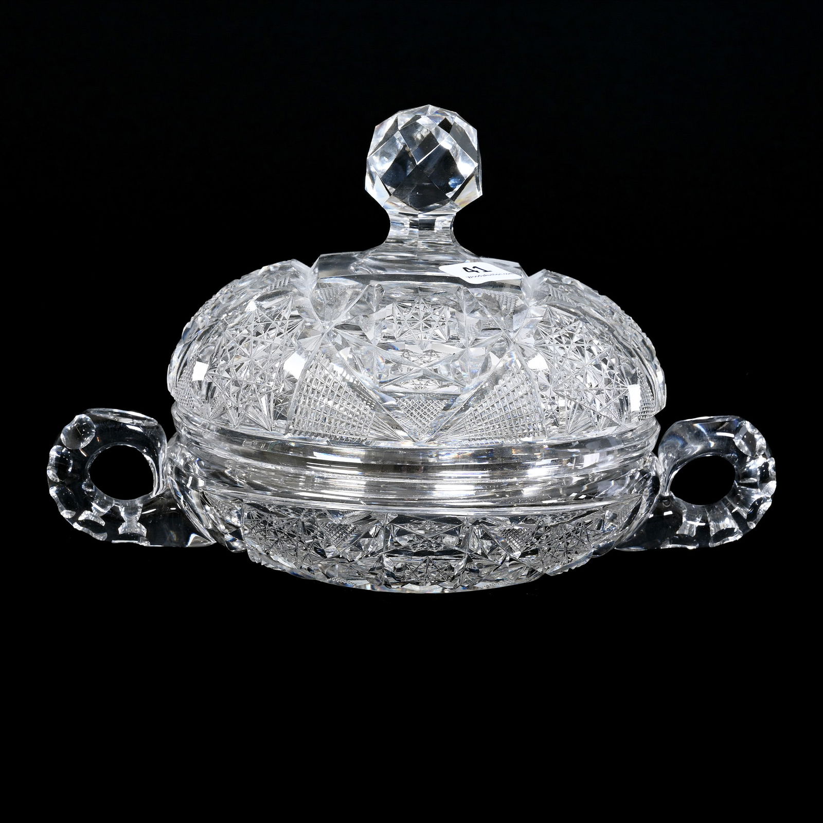 Covered Mushroom Dish, Three Piece, Two Handles, Cut Glass (1 of 3)