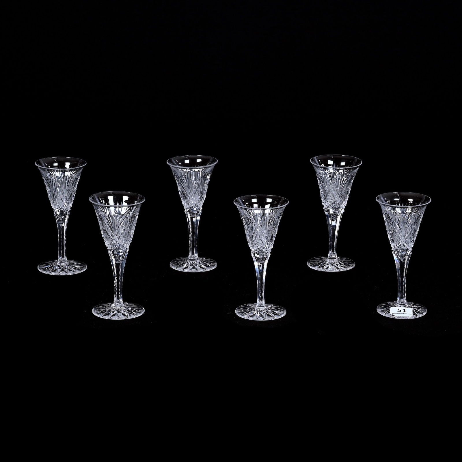 (6) Sherry Stems, Cut Glass, Parisian Pattern By Dorflinger, Hobstar Foot (1 of 3)
