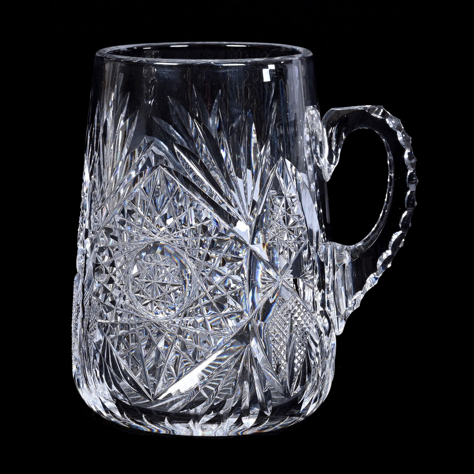 Beer Mug, Cut Glass, Monarch Pattern By J. Hoare - Triple Notched Handle, Ray Cut Base - Rare Form (1 of 3)